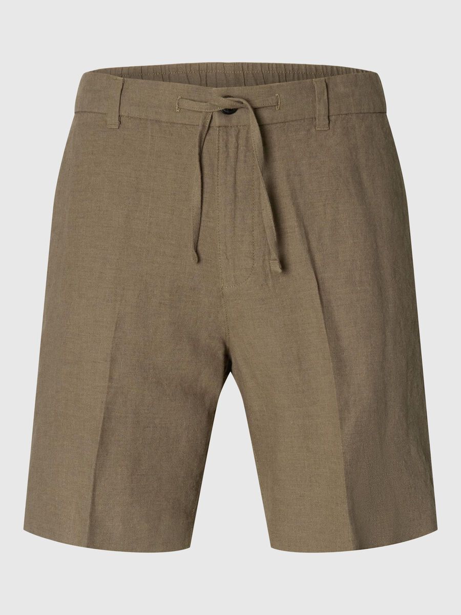 Selected REGULAR FIT SHORTS AUS LEINENGEMISCH, Vetiver, highres - 16097604_Vetiver_001.jpg