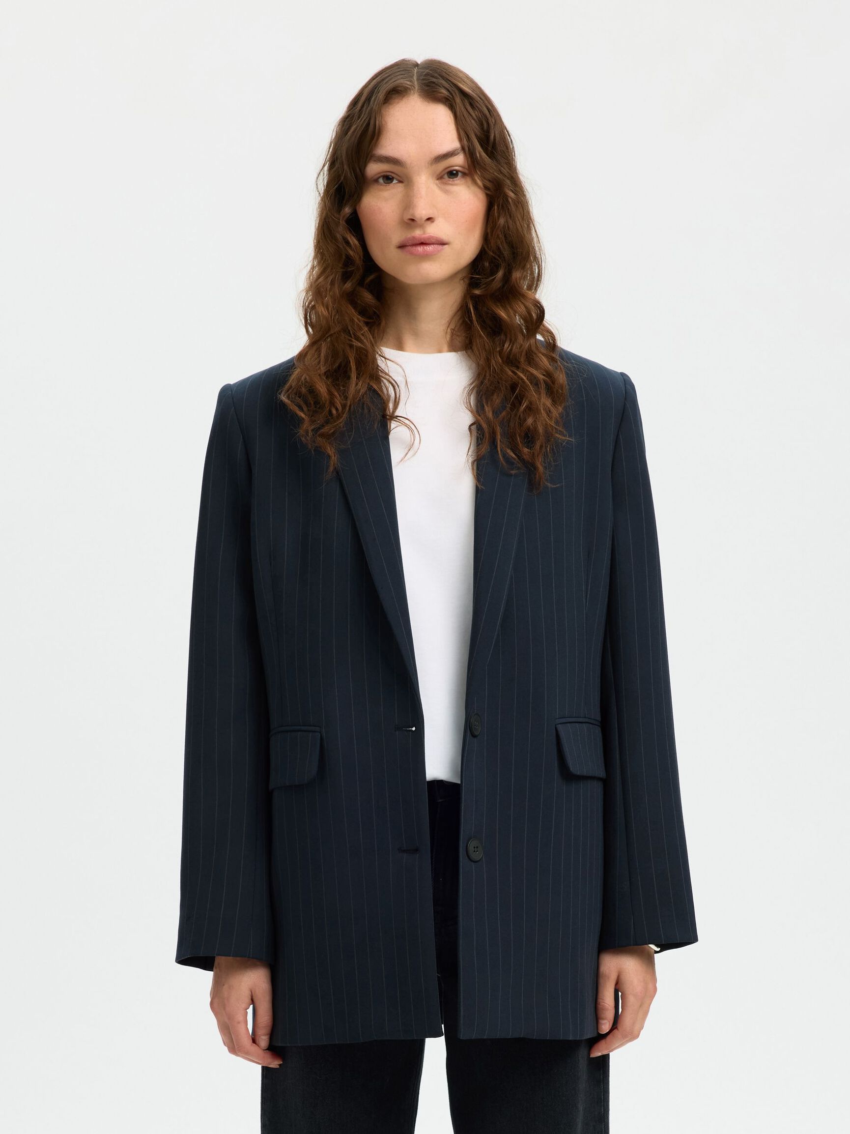 VISCOSE BLEND OVERSIZED BLAZER, Dark Sapphire, highres