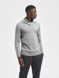 HALF-ZIP KNITTED JUMPER, Medium Grey Melange, highres