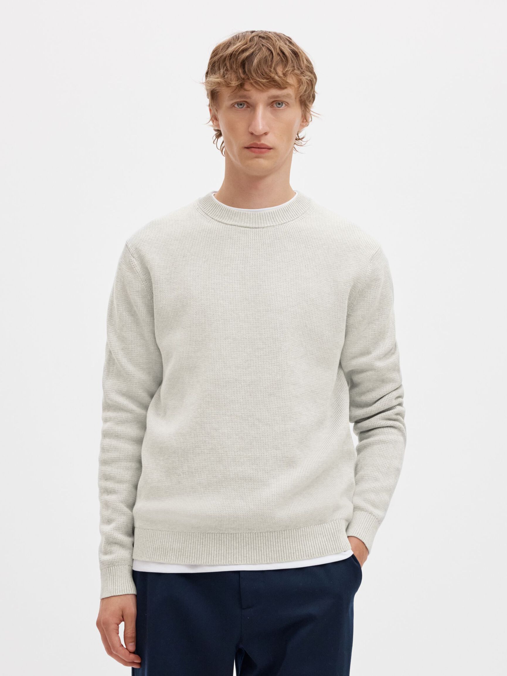 CREWNECK PULLOVER, Light Grey Melange, highres
