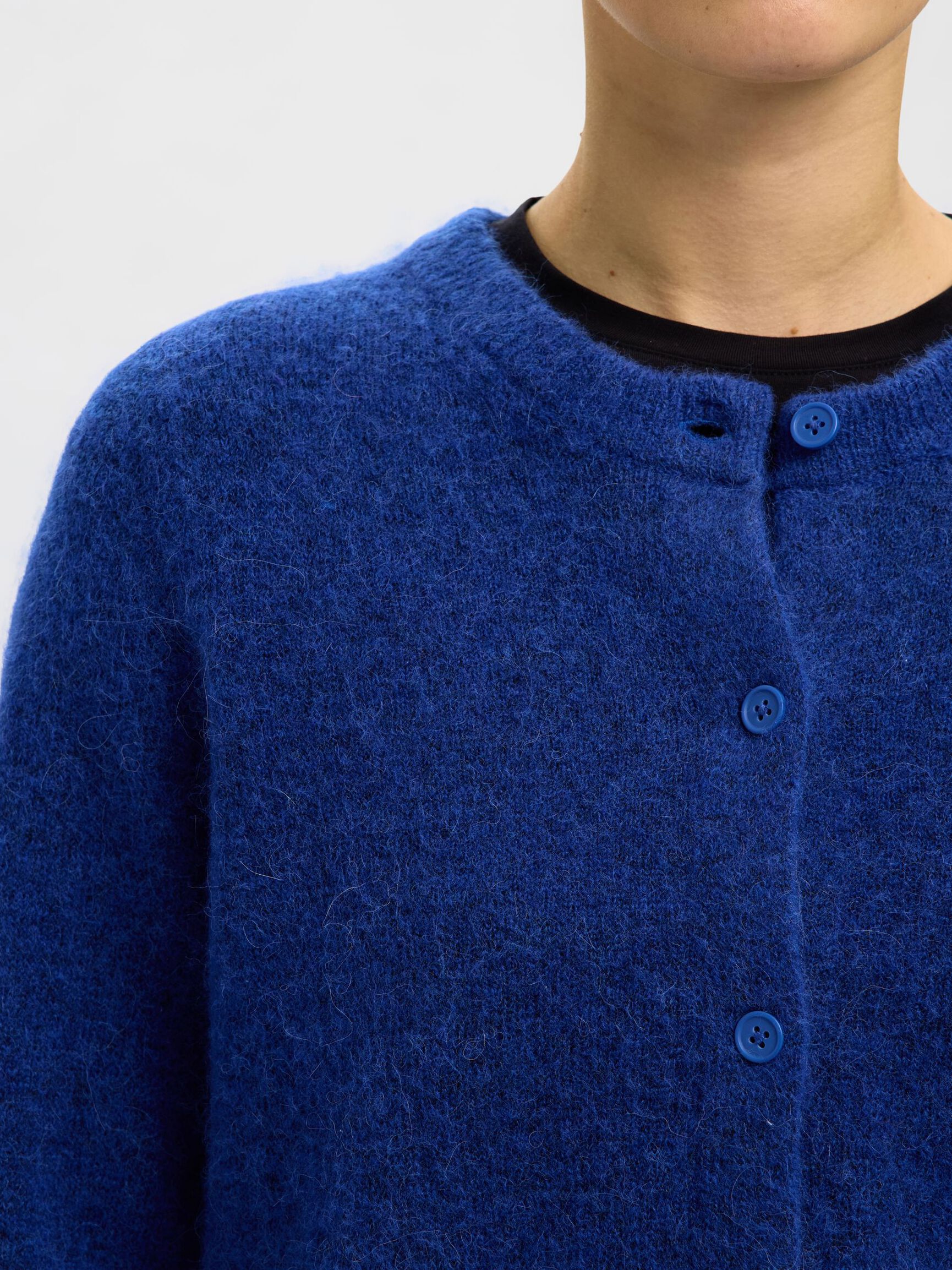 WOOL BLEND KNITTED CARDIGAN, Dazzling Blue, highres