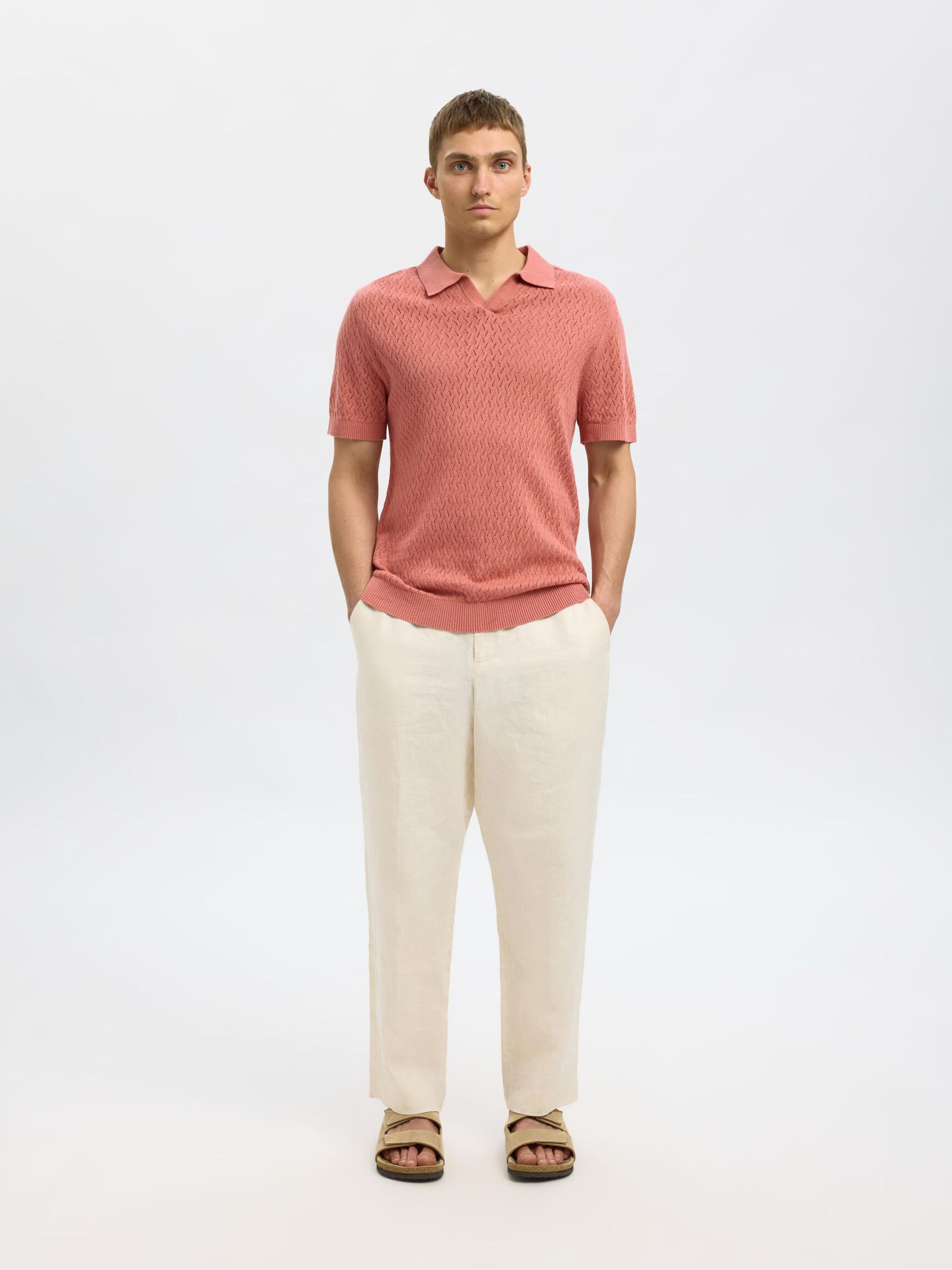 HÄKEL-LOOK POLOHEMD AUS STRICK, Rose Dawn, highres
