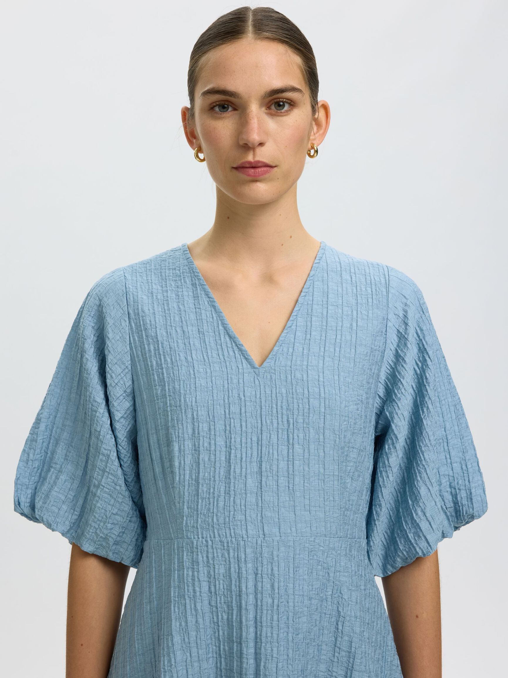 SHORT SLEEVED MINI DRESS, Dusty Blue, highres