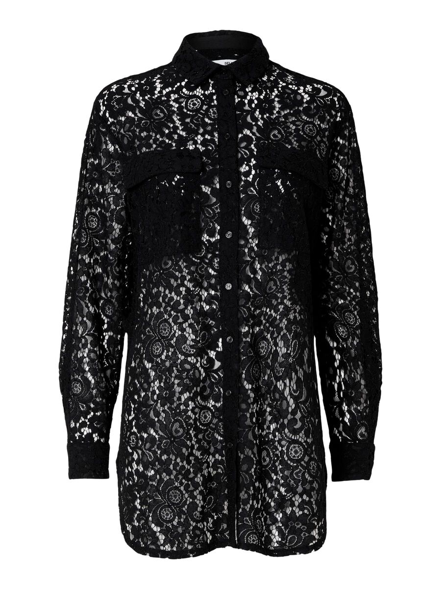 Selected LONG-SLEEVED LACE SHIRT, Black, highres - 16093502_Black_001.jpg