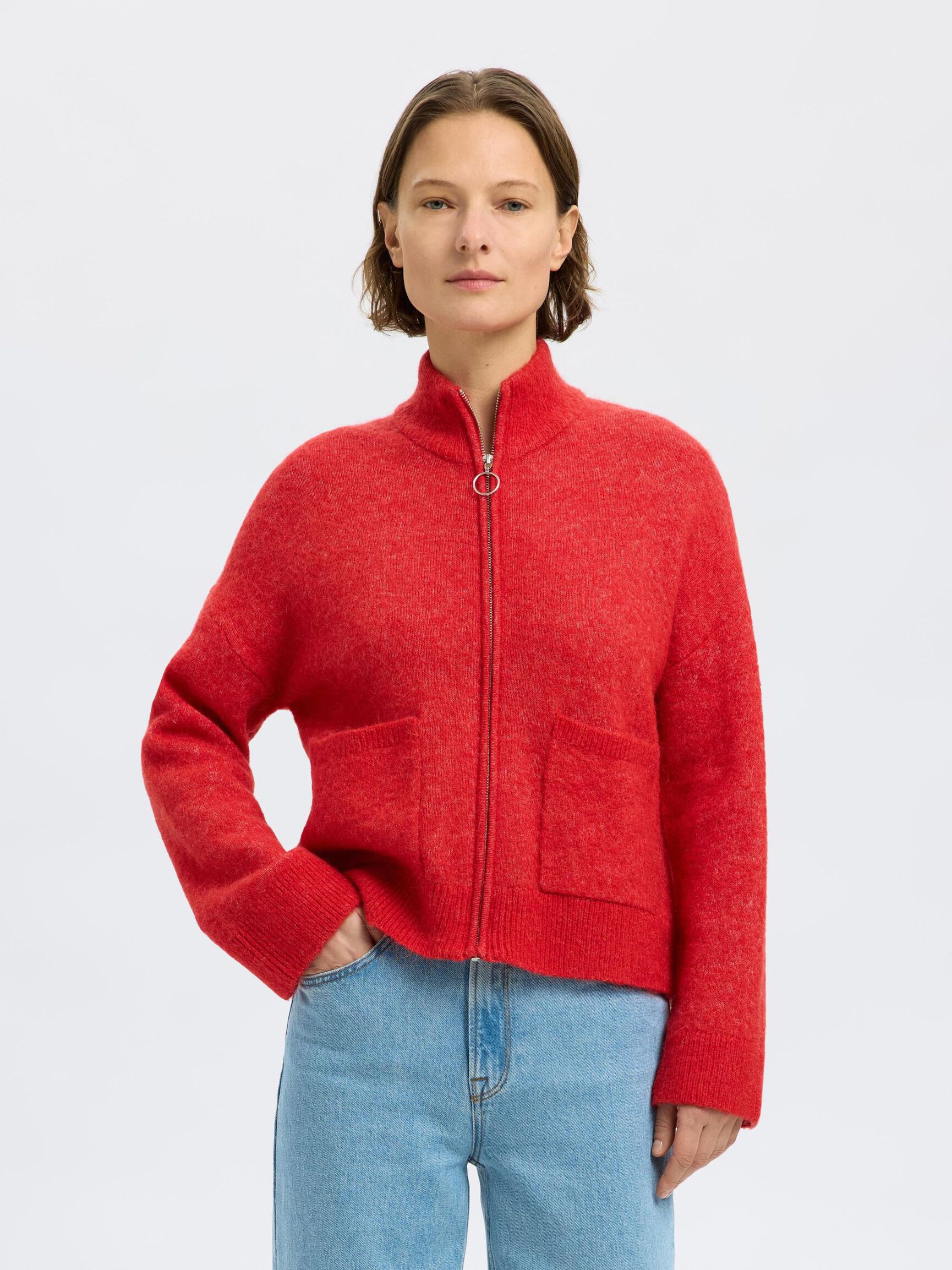 WOOL BLEND CARDIGAN, Flame Scarlet, highres