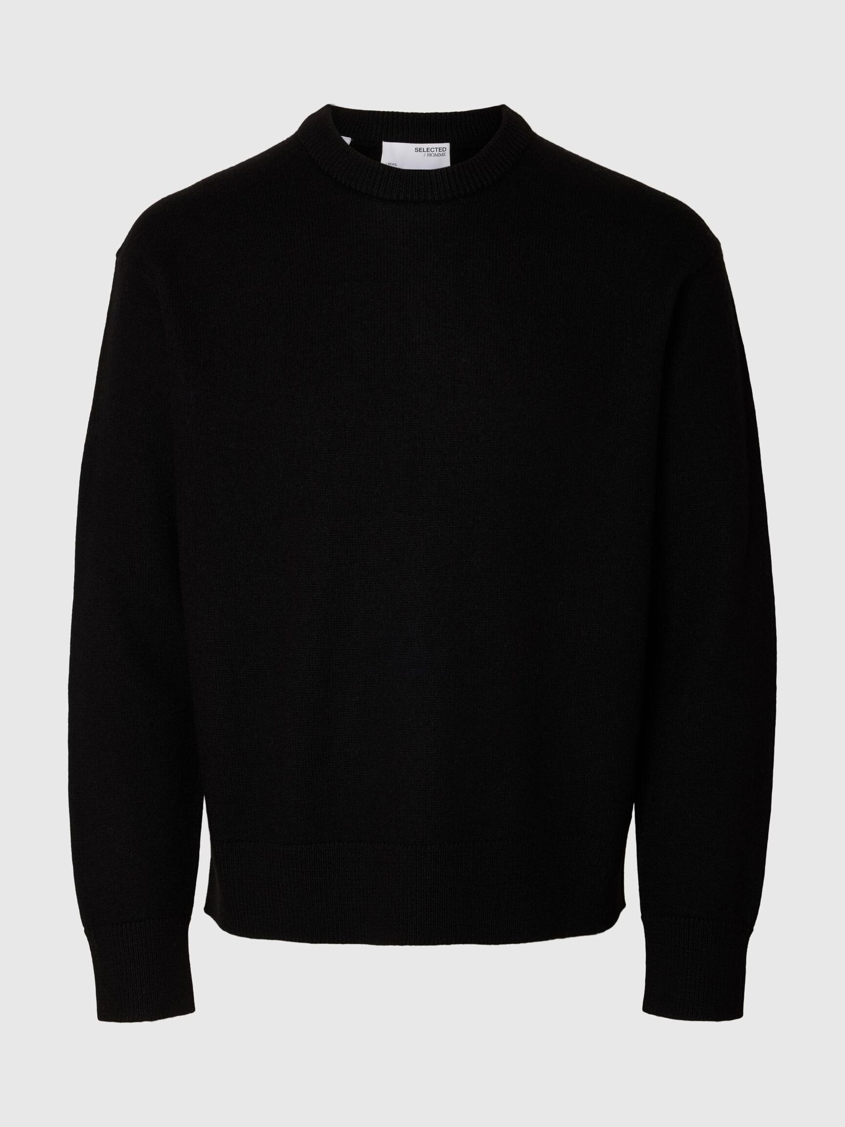 100% WOOL KNITTED JUMPER, Black, highres