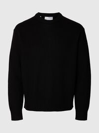 100% WOOL KNITTED JUMPER, Black, highres