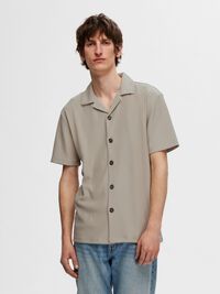 RIBBED CUBAN COLLAR SHORT SLEEVED SHIRT, Pure Cashmere, highres