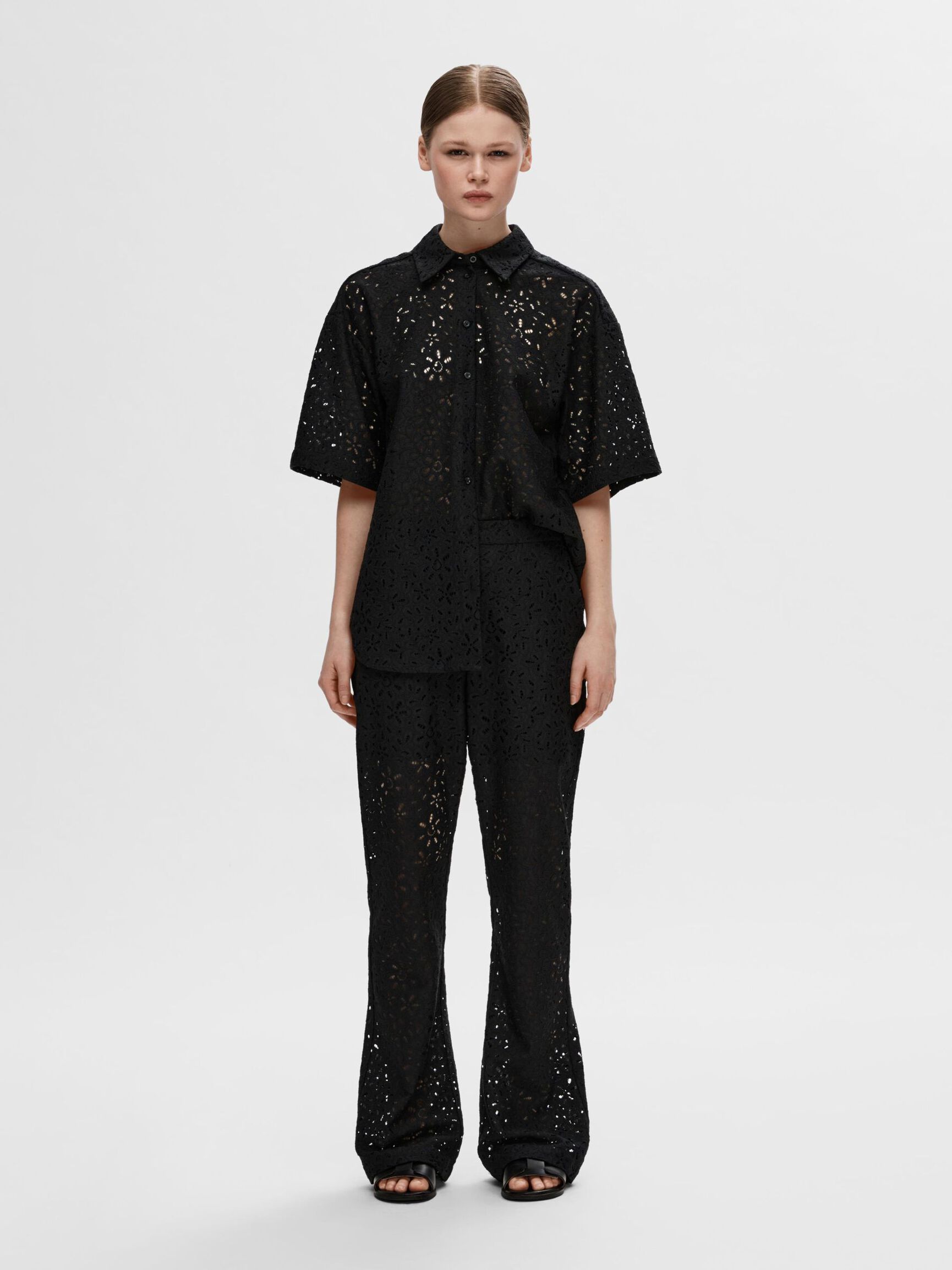 LACE TROUSERS, Black, highres