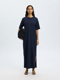 MAXI KORTÆRMET KJOLE, Dark Sapphire, highres