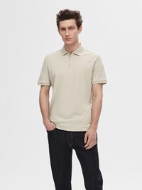 ZIPPER POLO SHIRT, Oatmeal, highres