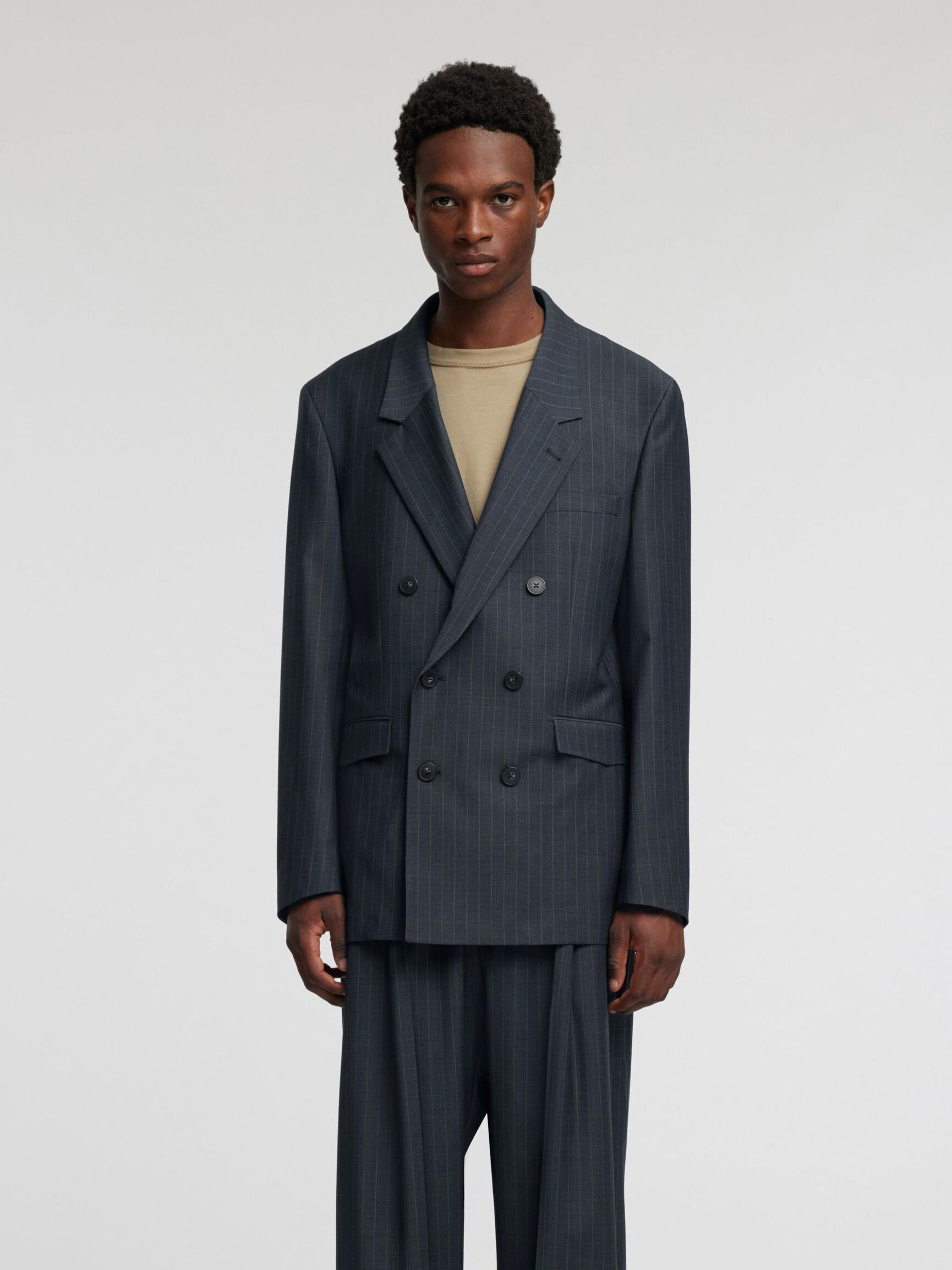 RELAXED FIT DOUBLE-BREASTED BLAZER, Dark Navy, highres