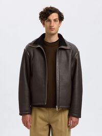 SHEARLING LÆDERJAKKE, Demitasse, highres