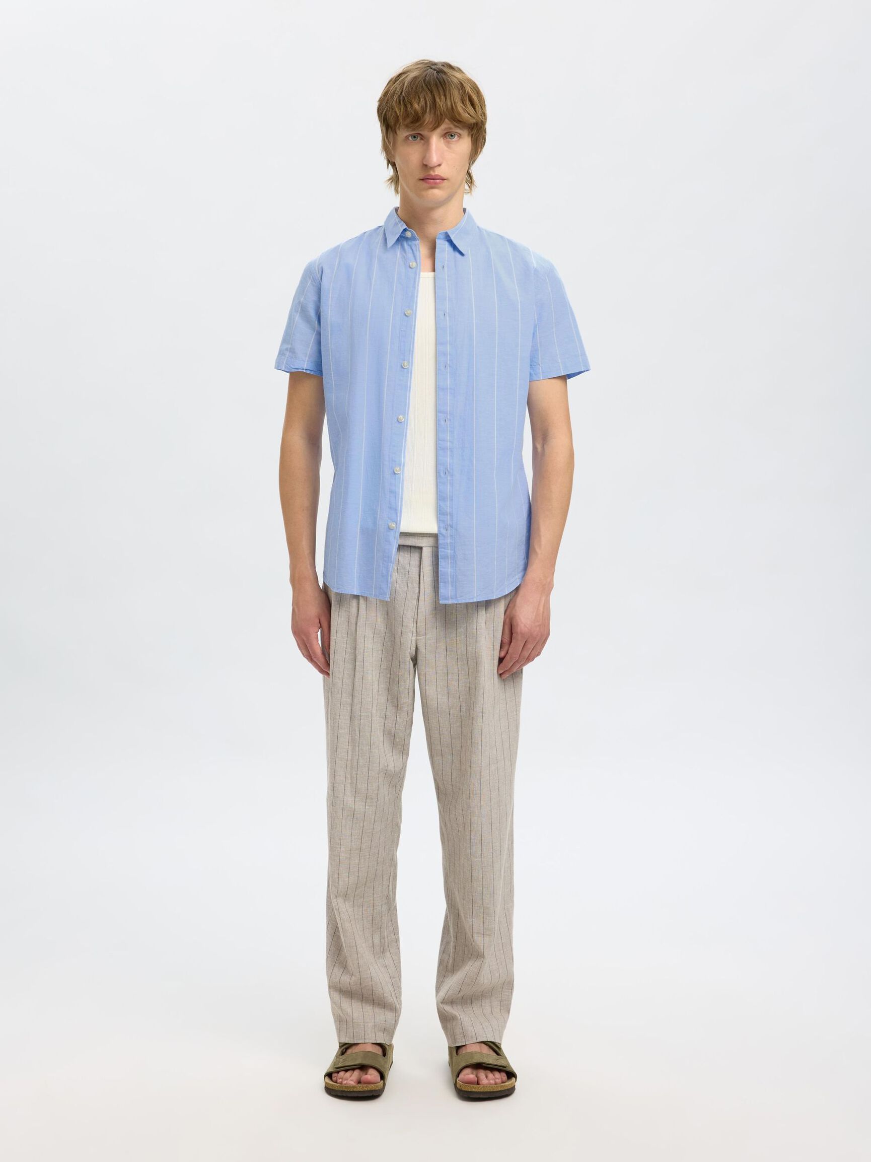 BAUMWOLLMIX KURZARMHEMD, Cashmere Blue, highres