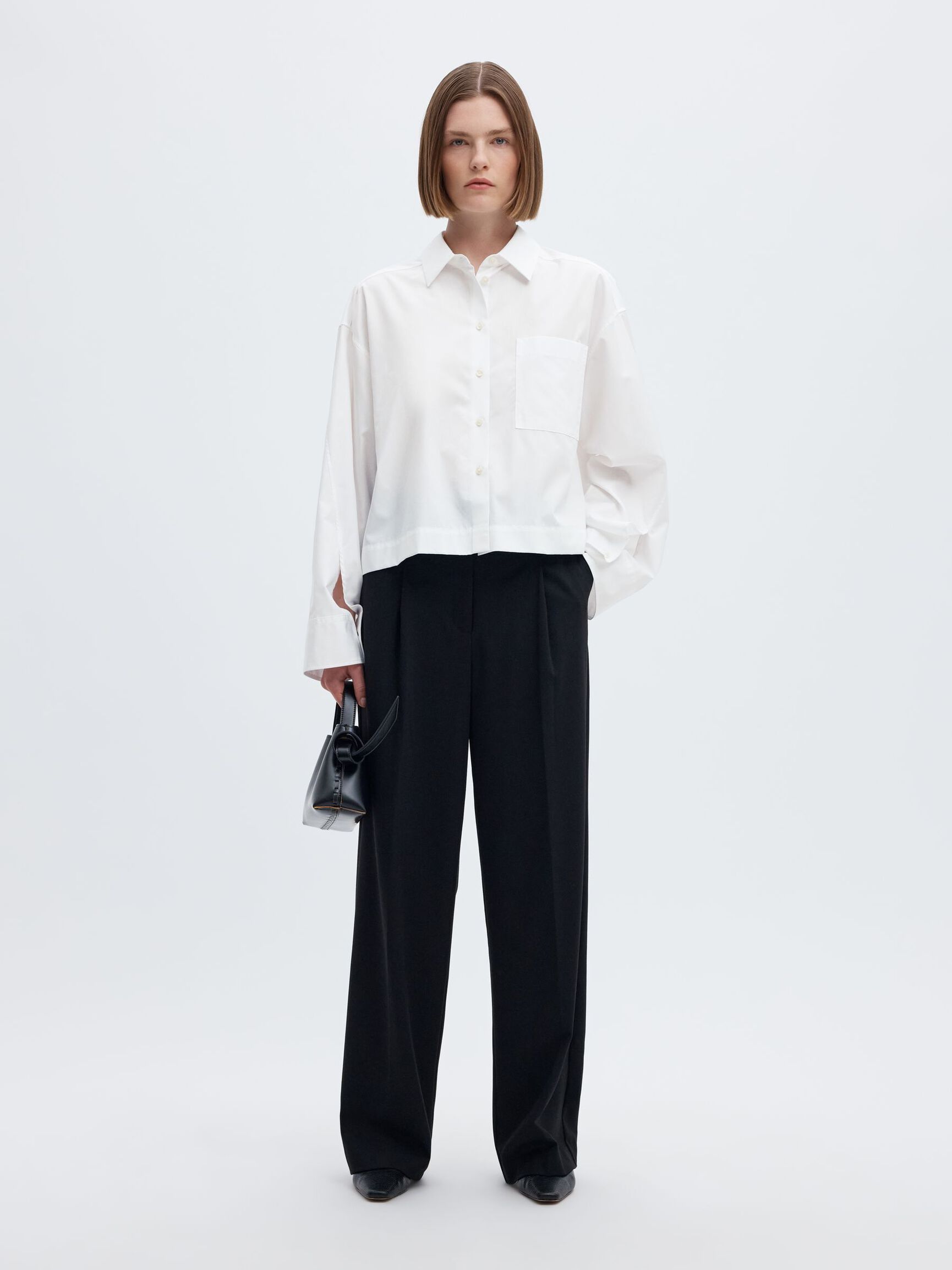 COTTON  CROPPED SHIRT, Bright White, highres