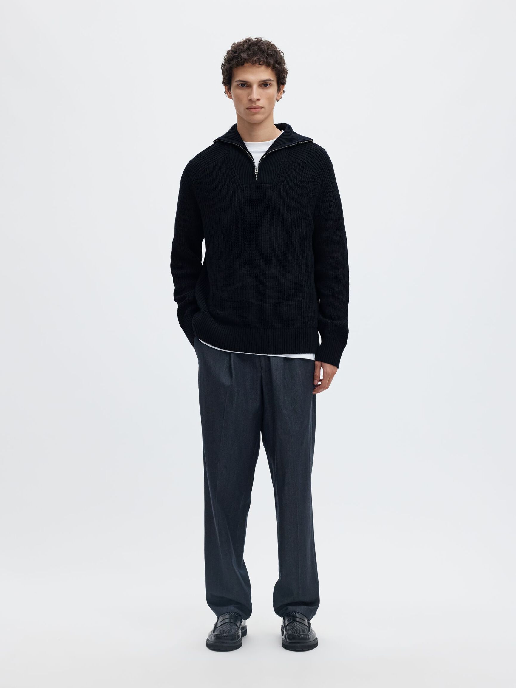 RIBBED ORGANIC COTTON HALF-ZIP JUMPER, Sky Captain, highres