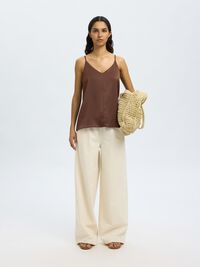 SATIN SPAGHETTI STRAP TOP, Chestnut, highres