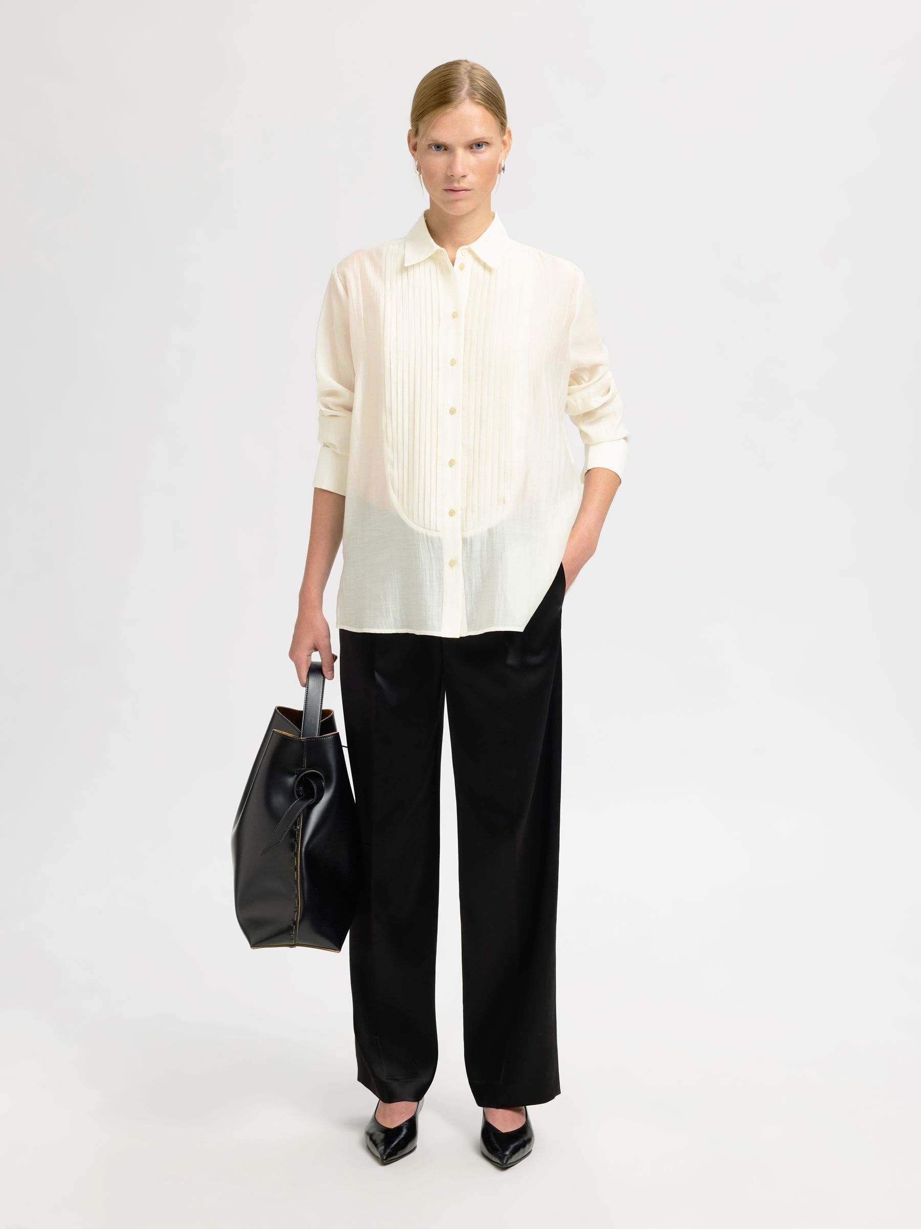 RELAXED FIT TUXEDO SHIRT, Angora, highres