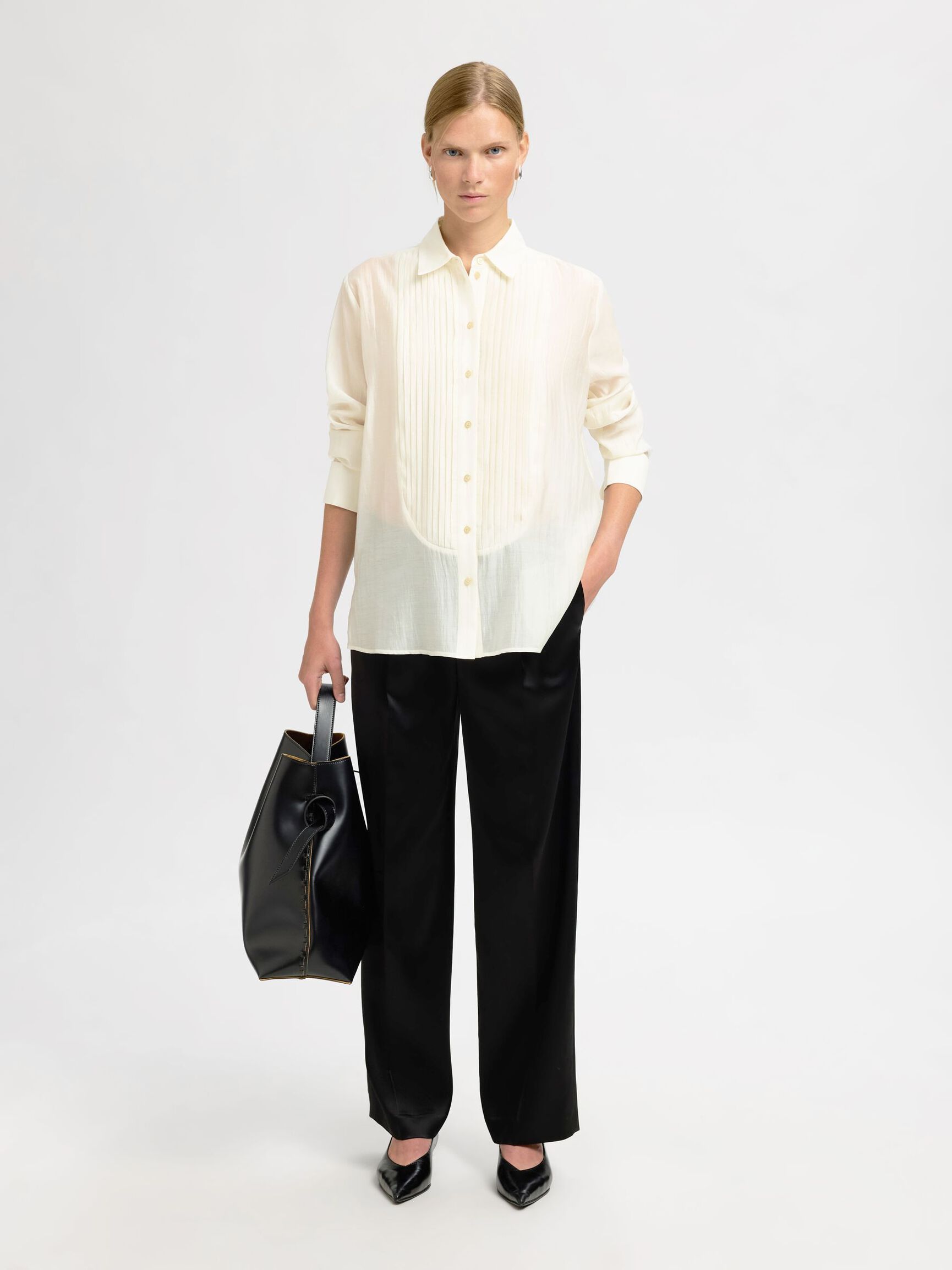 RELAXED FIT TUXEDO SHIRT, Angora, highres