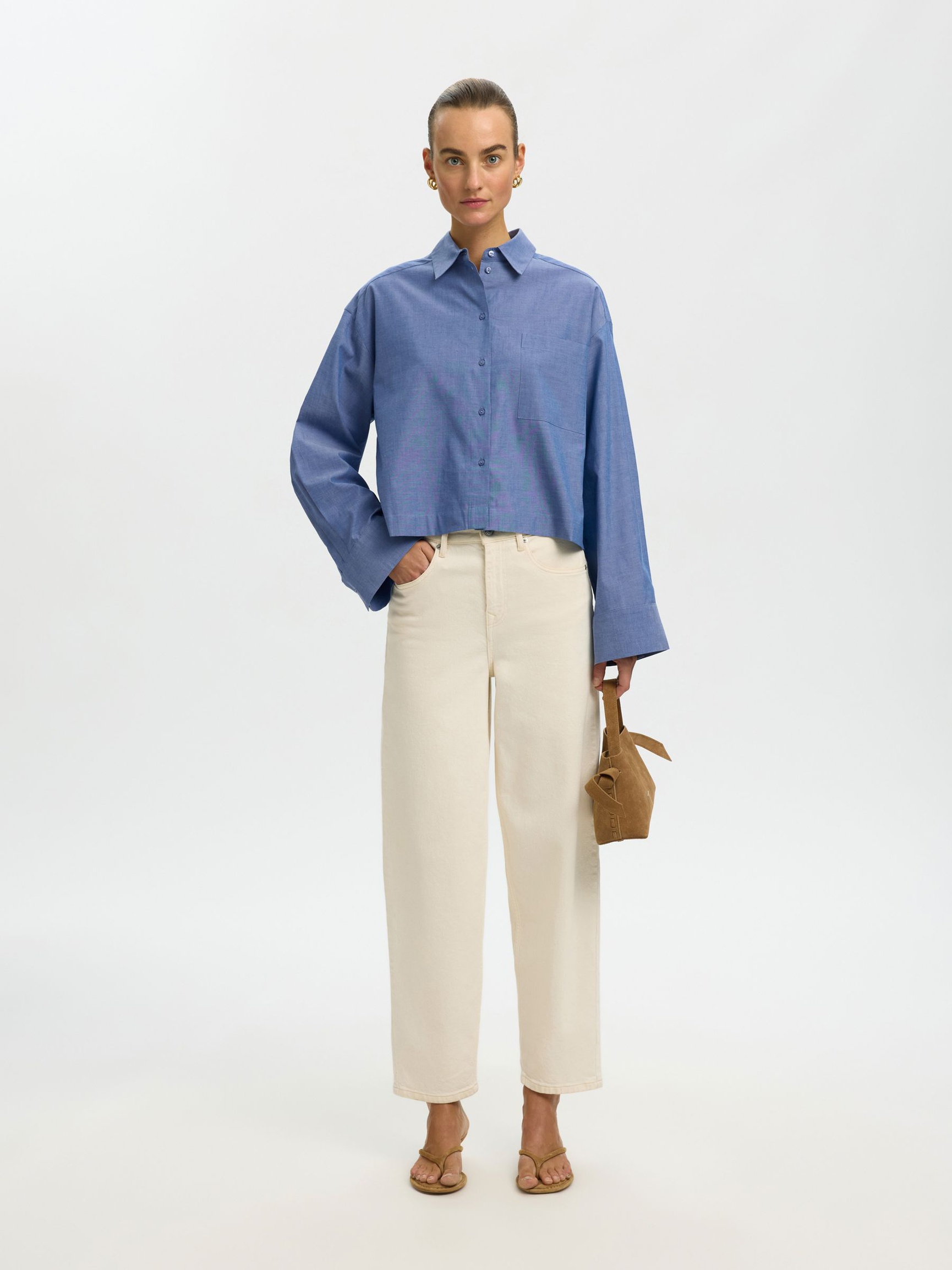 KATOENEN CROPPED BLOUSE, Dark Blue, highres