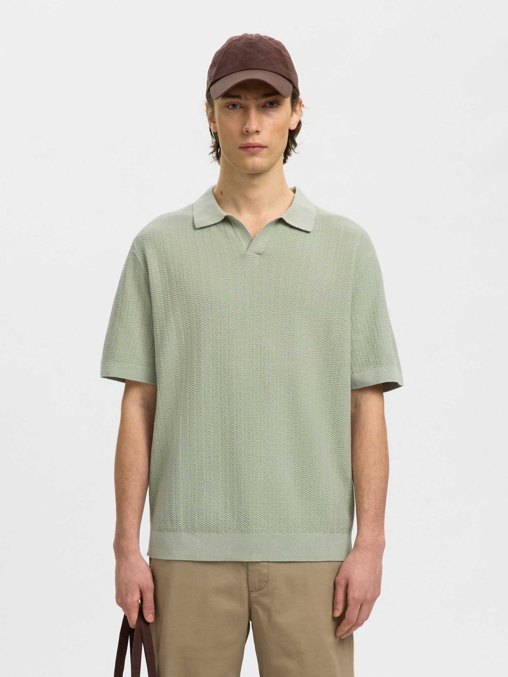 LINEN BLEND POLO SHIRT, Aqua Gray, highres