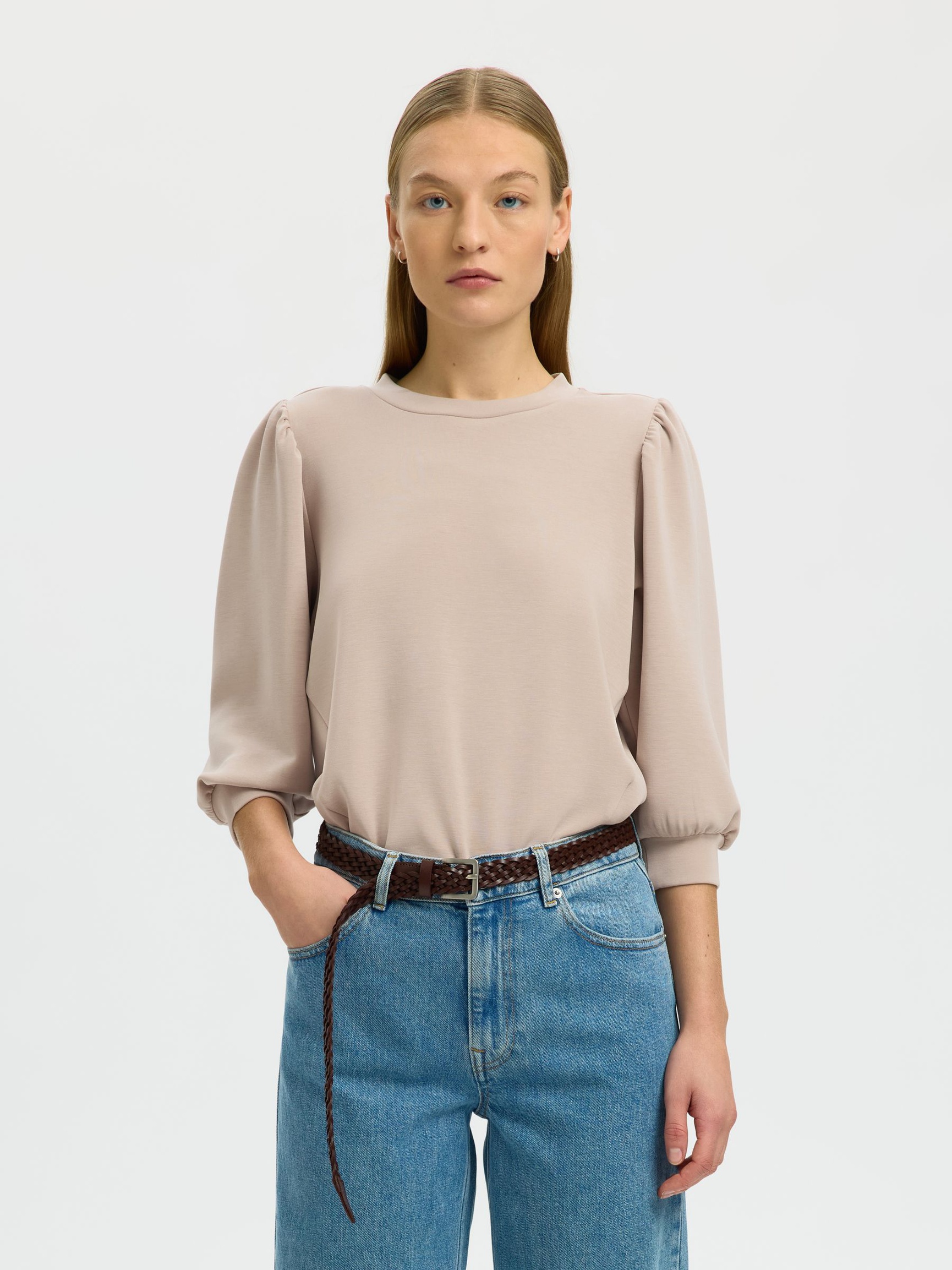 PUFF SLEEVE SWEATSHIRT, Pure Cashmere, highres