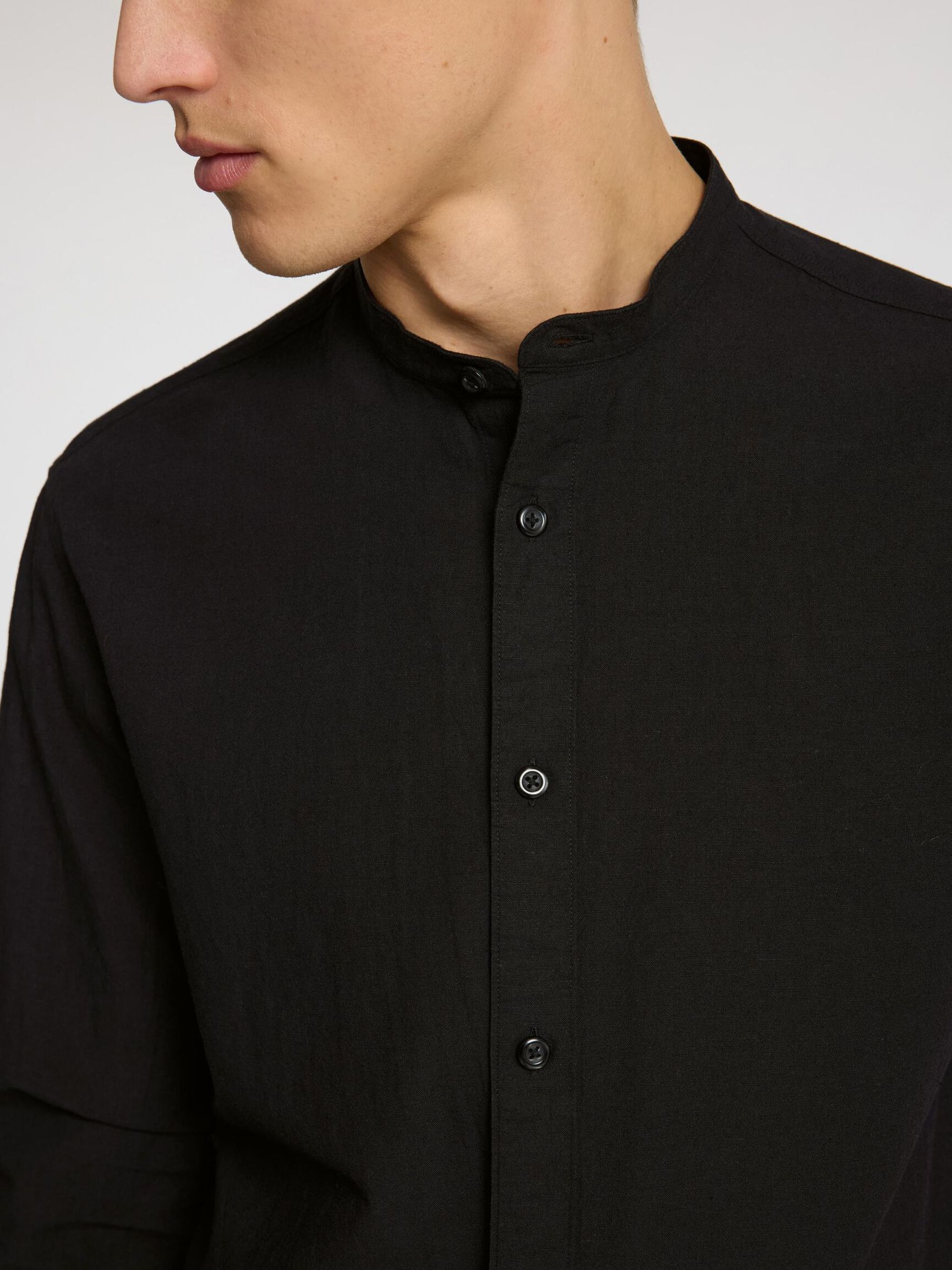 PRENDA DE MANGAS LARGAS EN MEZCLA DE LINO CAMISA, Black, highres