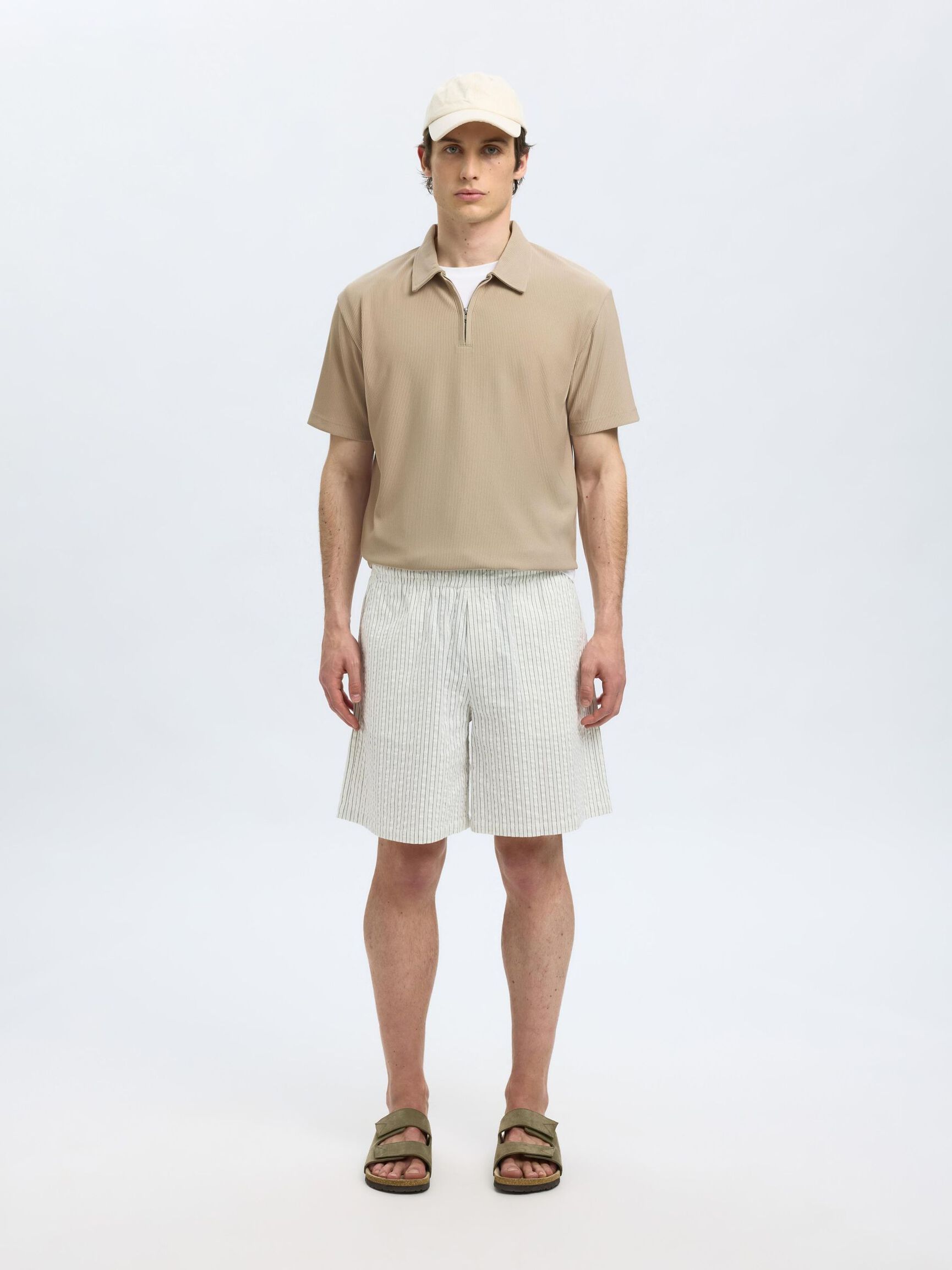 HALF ZIP PLISSE POLO SHIRT, Pure Cashmere, highres