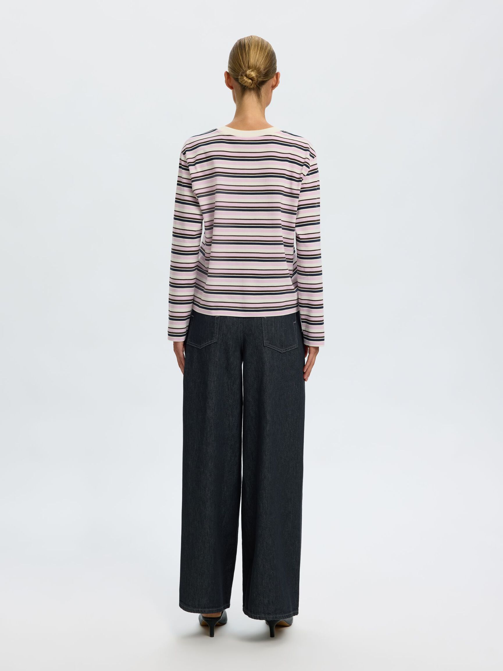 GESTREEPT T-SHIRT MET LANGE MOUWEN, Winsome Orchid, highres