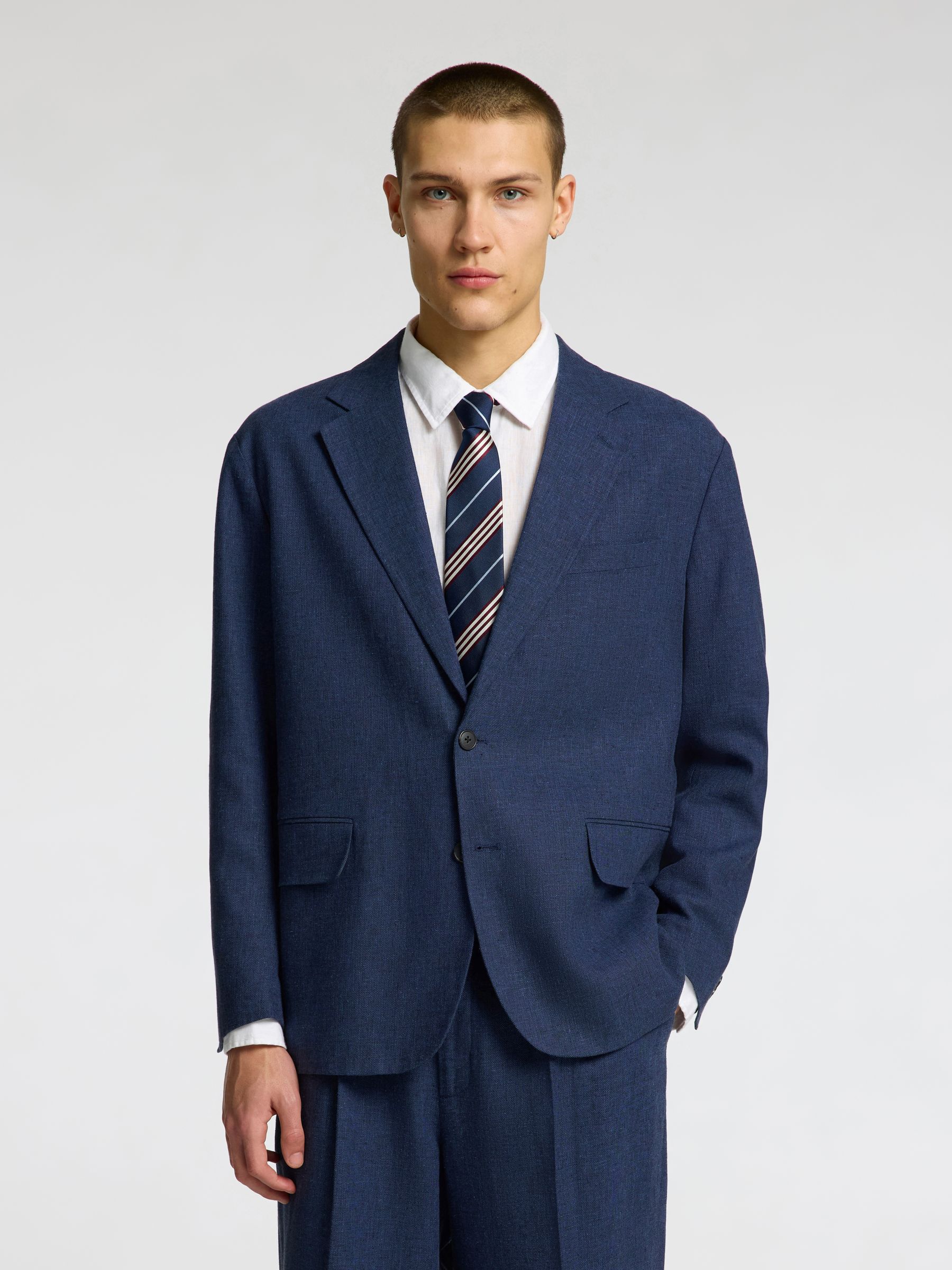 LINEN BLEND SINGLE-BREASTED BLAZER, Outer Space, highres