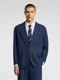 LINEN BLEND SINGLE-BREASTED BLAZER, Outer Space, highres