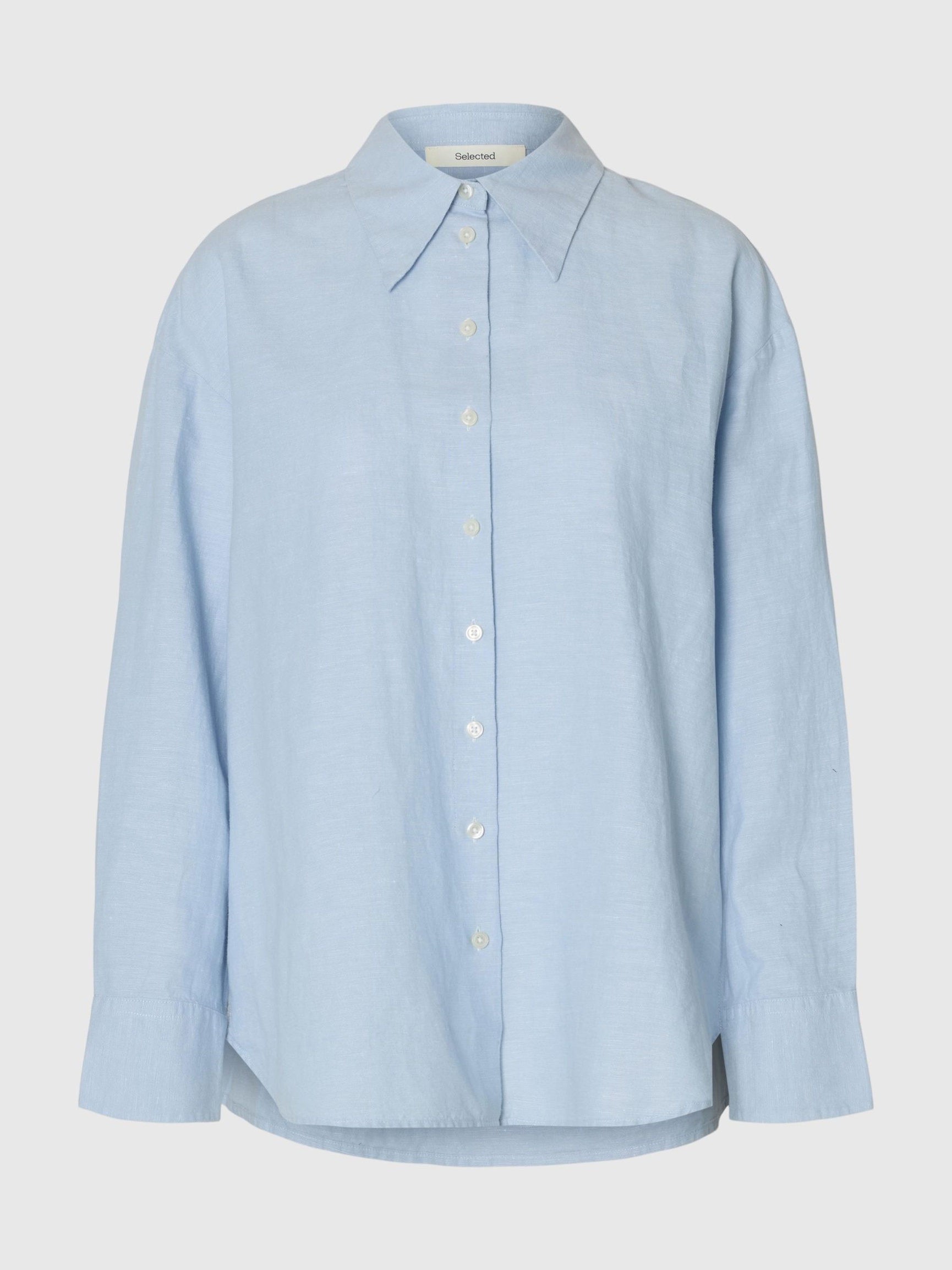OVERSIZED BLUSE AUS LEINENGEMISCH, Dusty Blue, highres