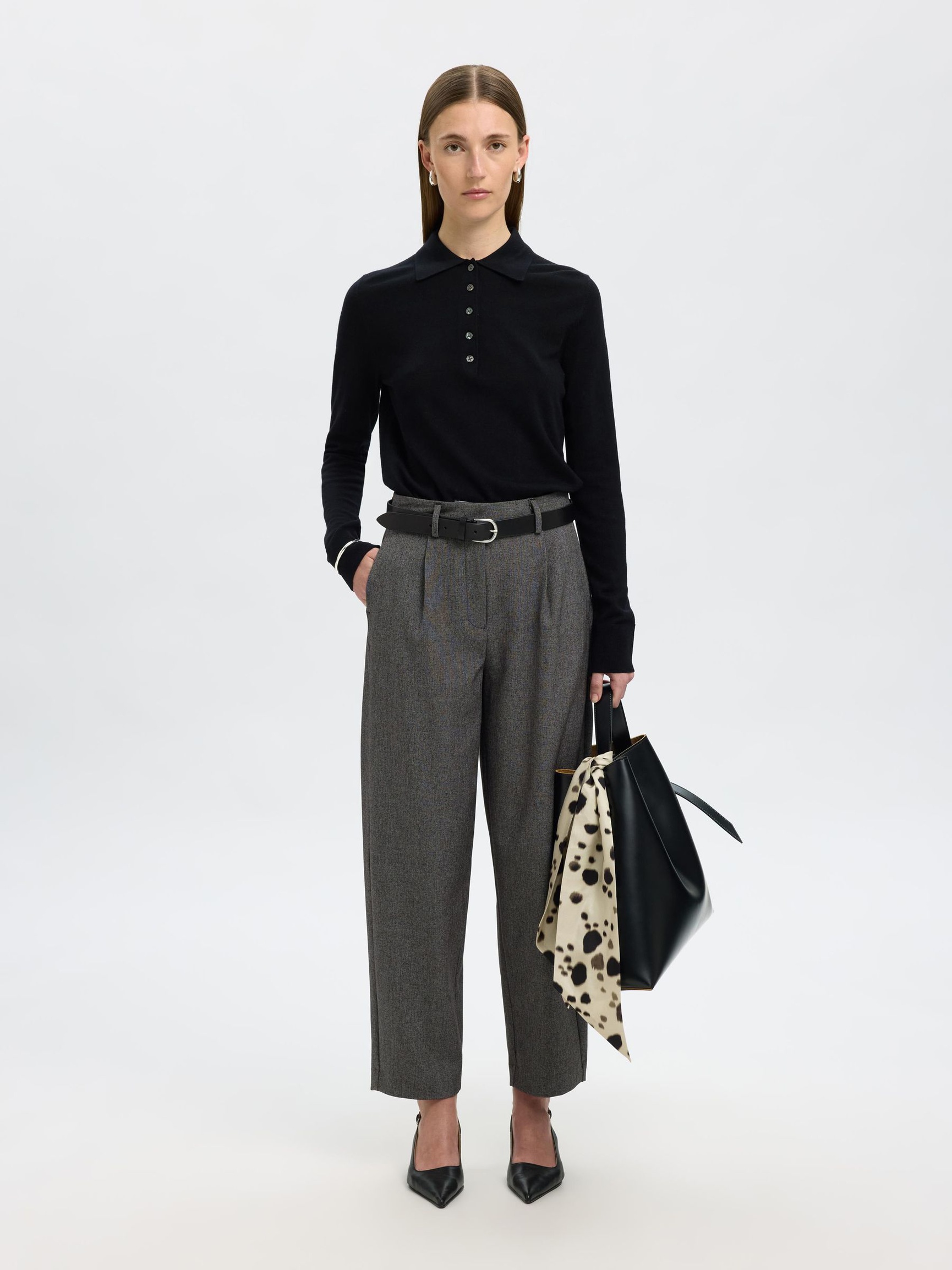 VISCOSE BLEND BARREL FIT TROUSERS, Black, highres