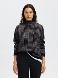 HERRINGBONE WOOL BLEND JUMPER, Black, highres