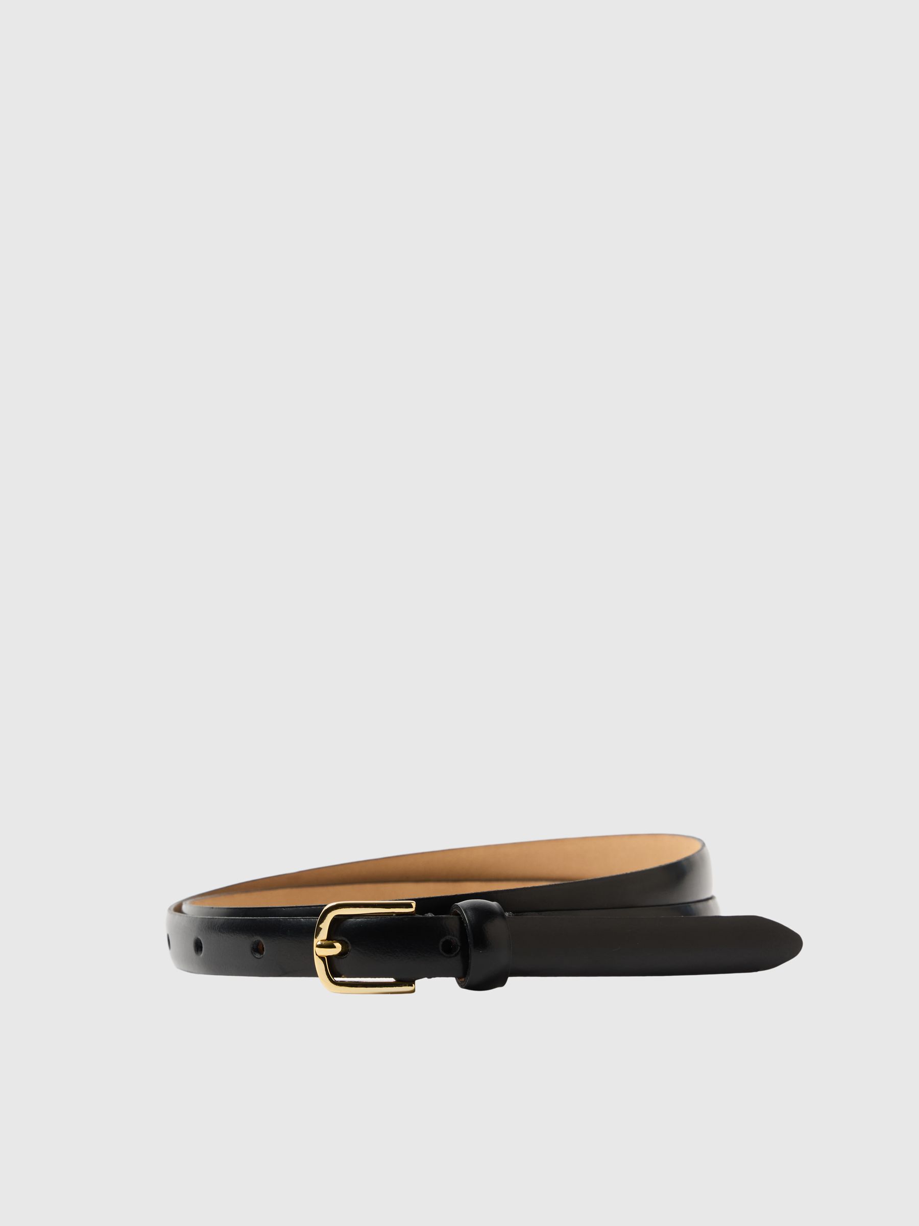 THIN LEATHER BELT, Black, highres