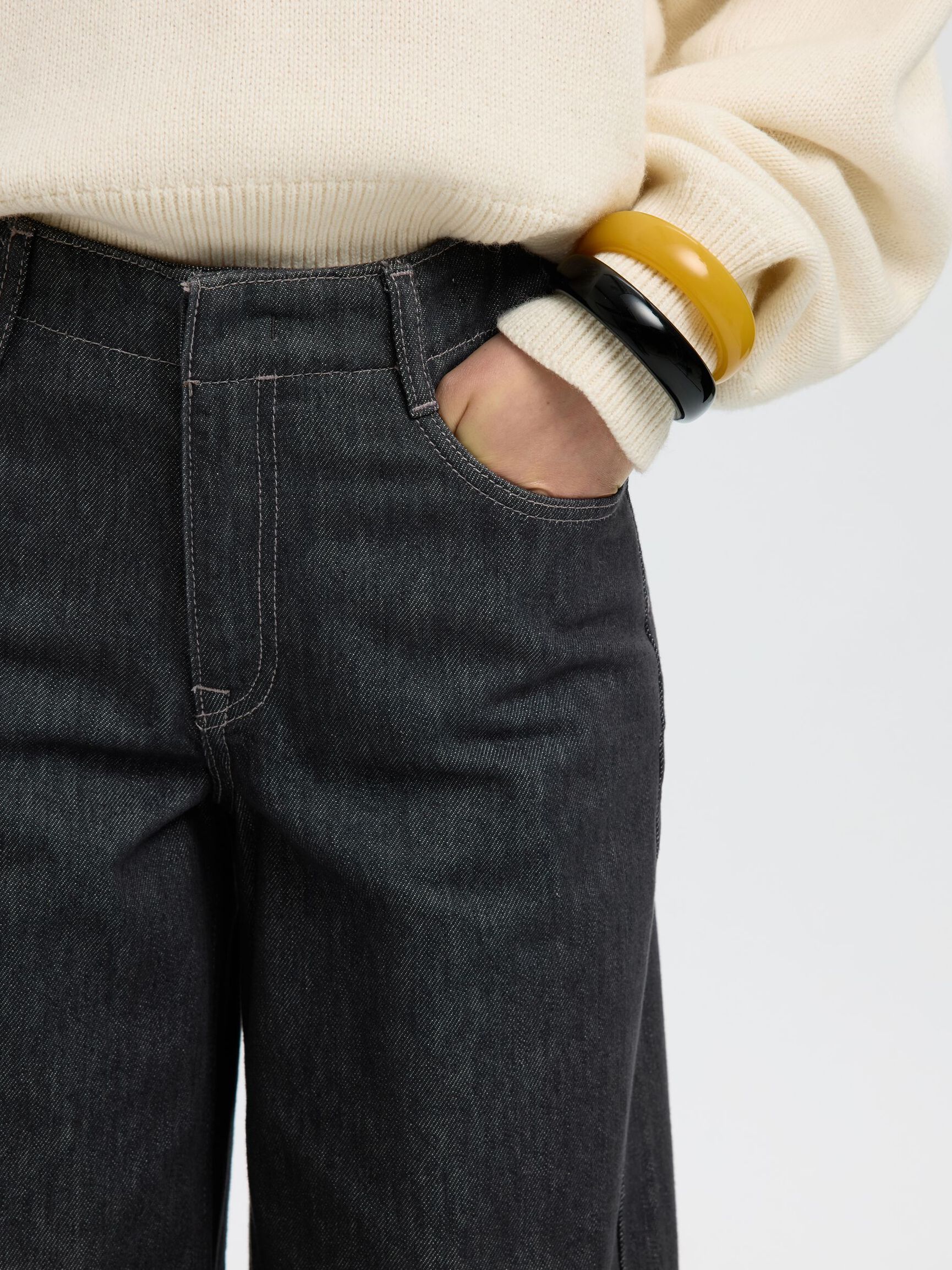 JEANS A GAMBA AMPIA, Dark Grey Denim, highres