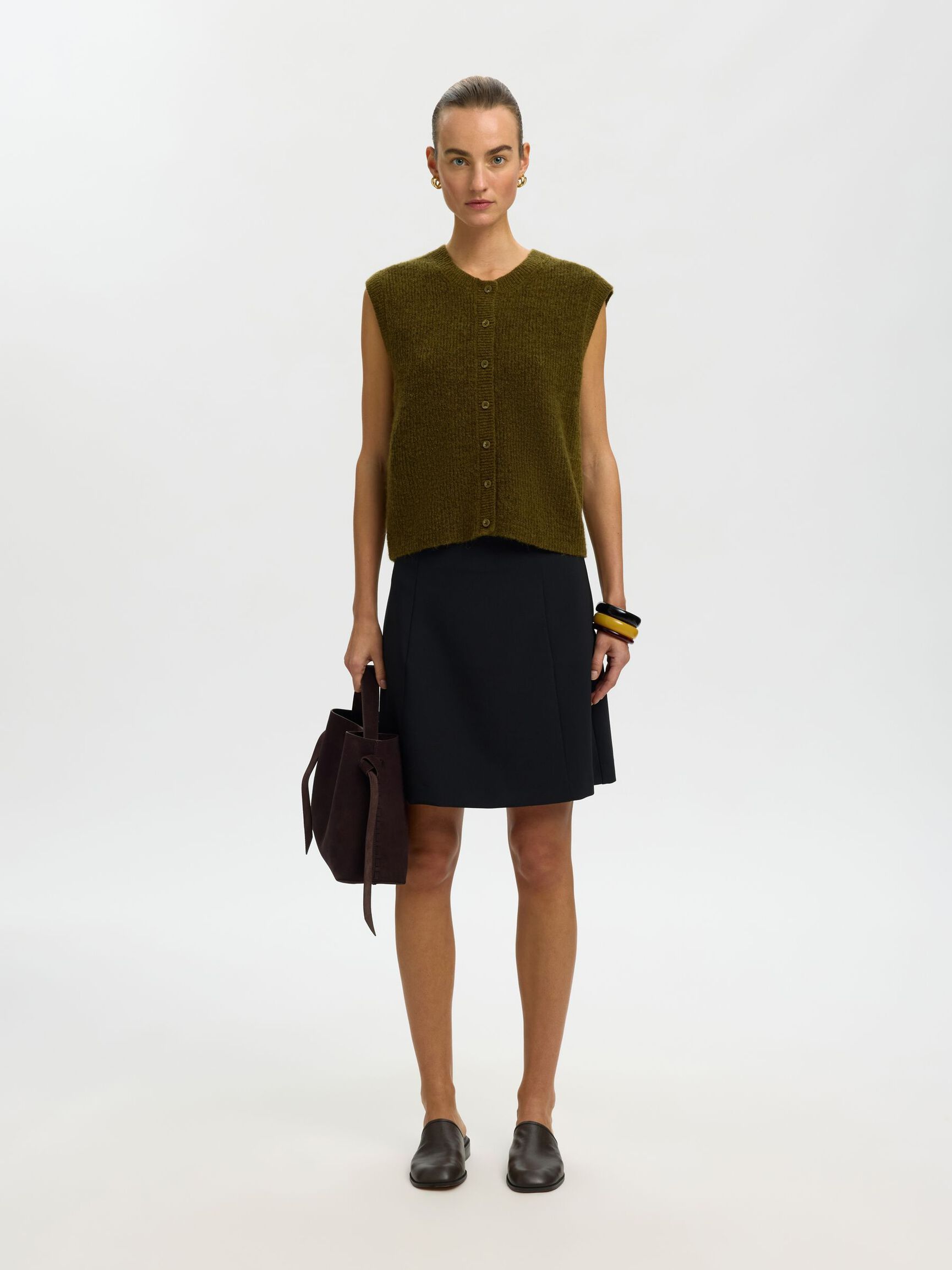 WOOL BLEND  WAISTCOAT, Fir Green, highres