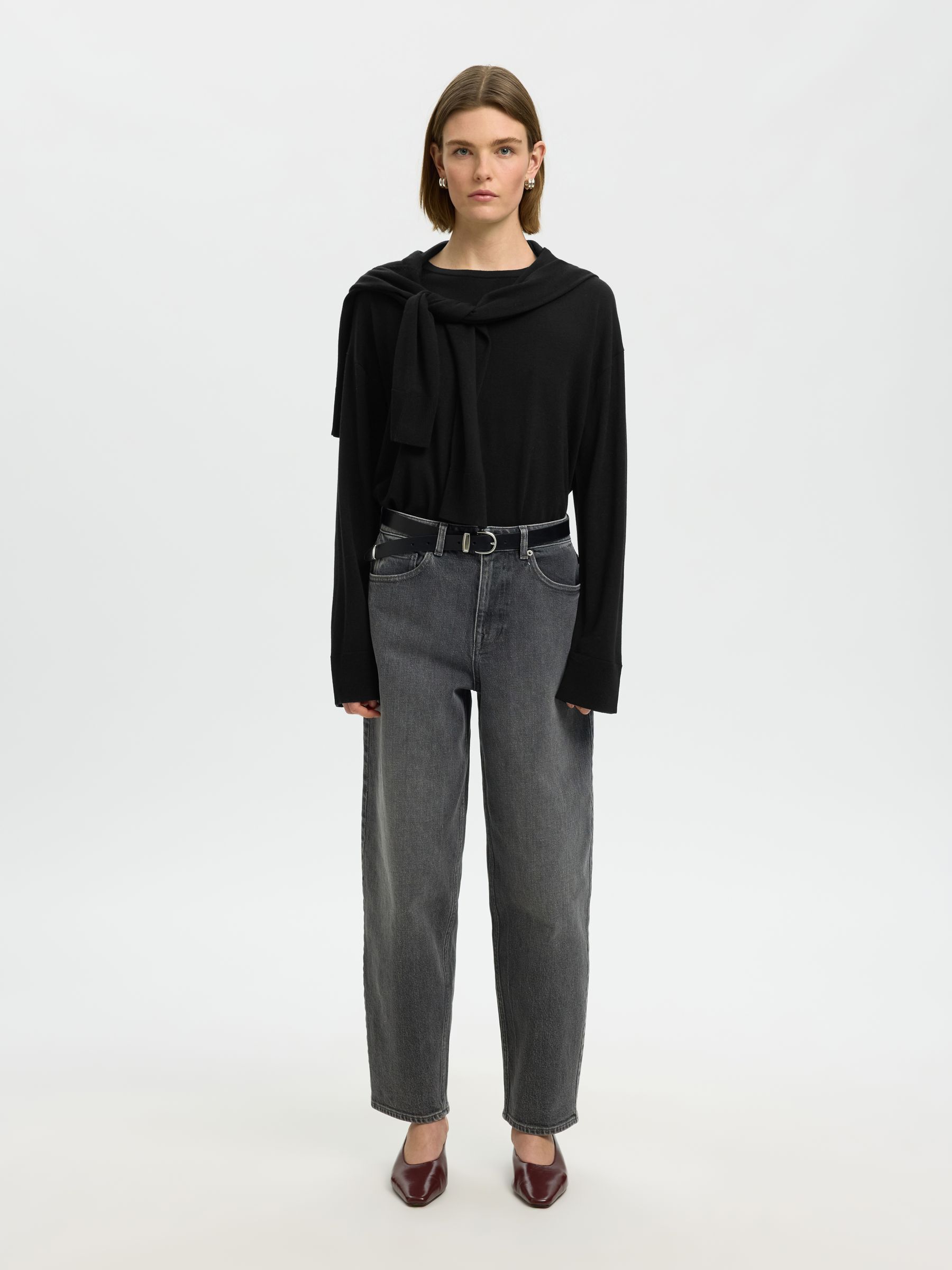 100% MERINO WOOL PULLOVER, Black, highres