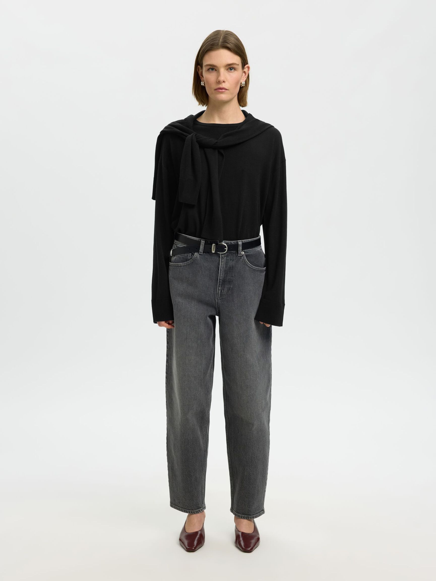 100% MERINO WOOL PULLOVER, Black, highres