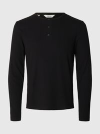 GERIPPTES LANGARM HENLEY SHIRT, Black, highres