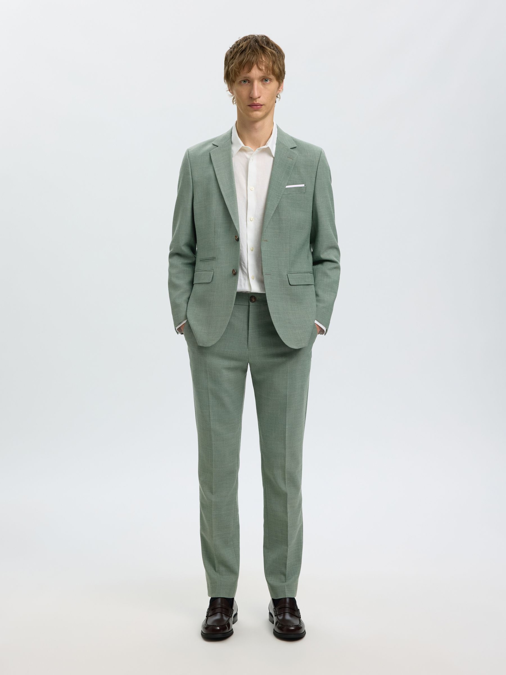 SLIM FIT ANZUGHOSE, Light Green Melange, highres