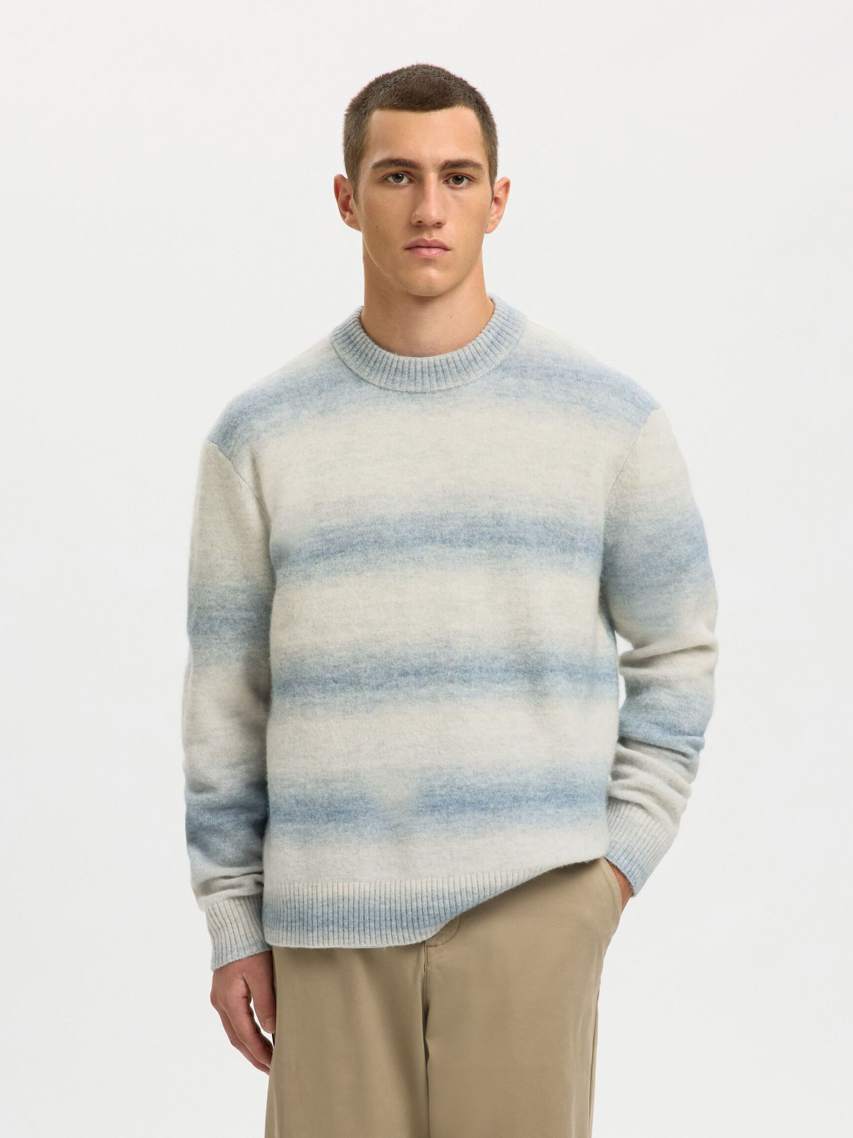RELAXED FIT KNITTED PULLOVER, Dusty Blue, highres
