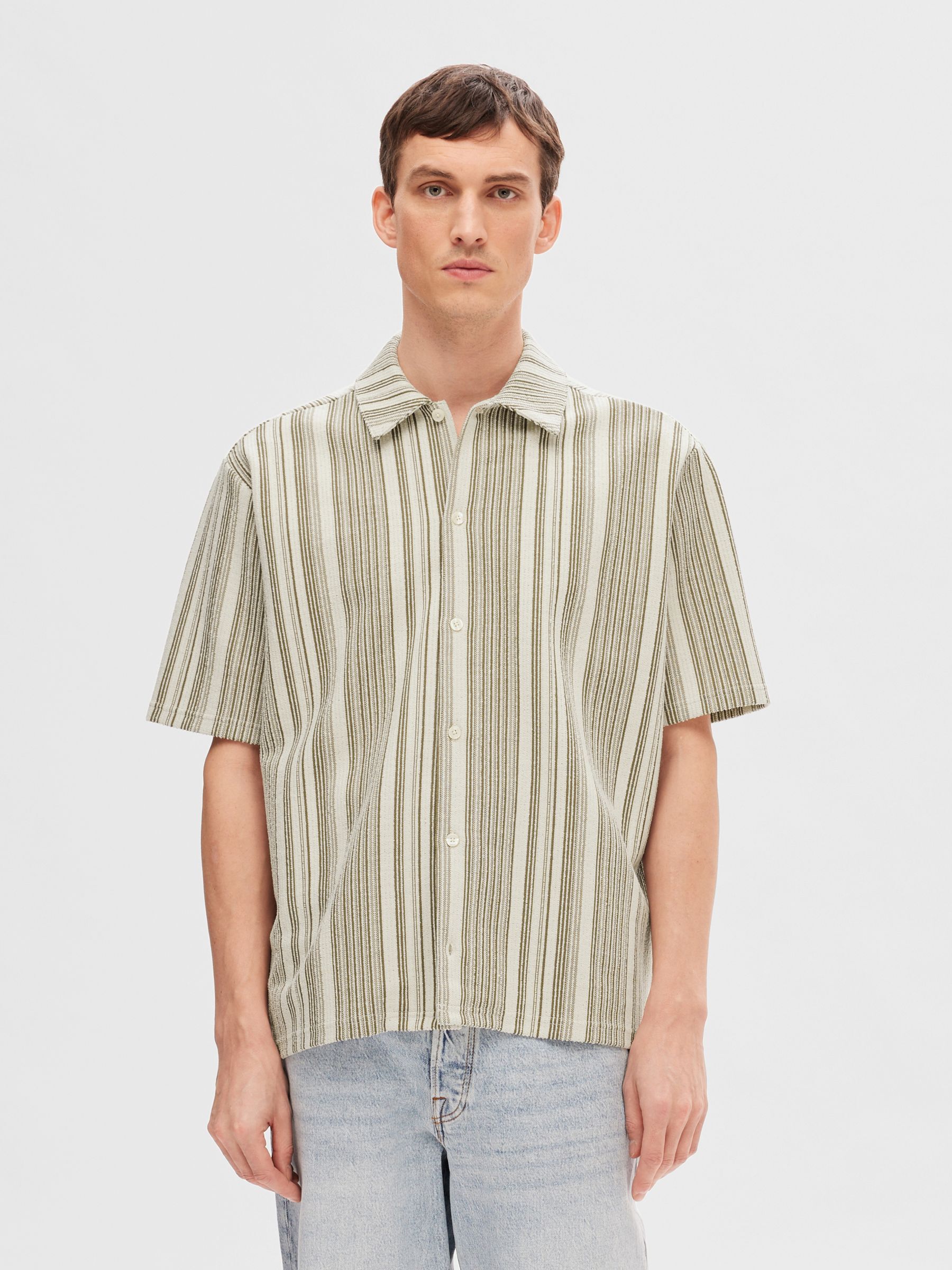 STRIPED SHORT SLEEVED SHIRT, Burnt Olive, highres