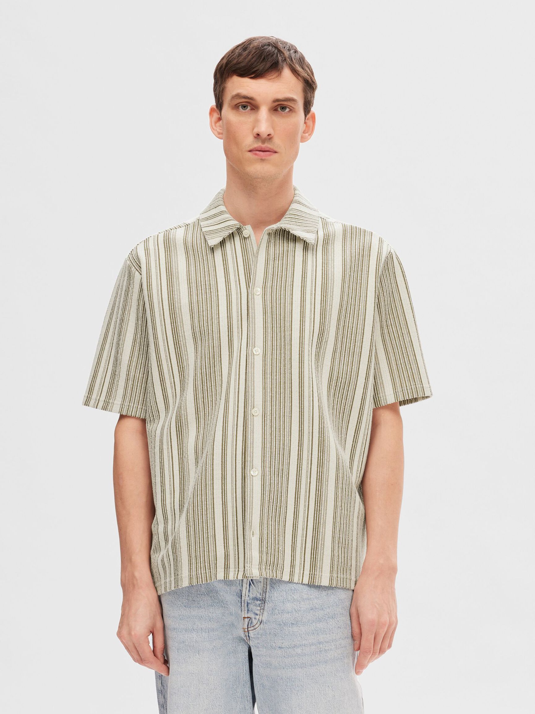 STRIPED SHORT SLEEVED SHIRT, Burnt Olive, highres