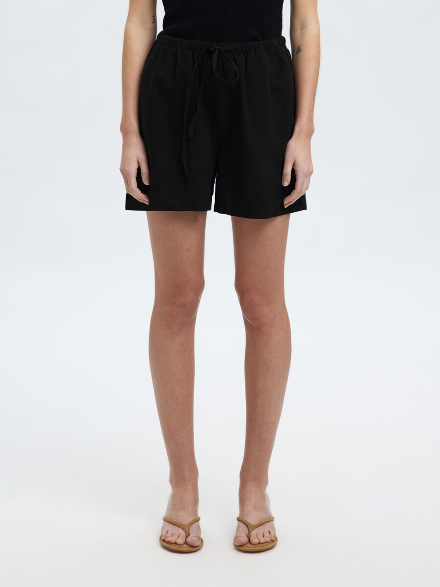 Selected MID WAIST LINEN-BLEND SHORTS, Black, highres - 16097919_Black_003.jpg