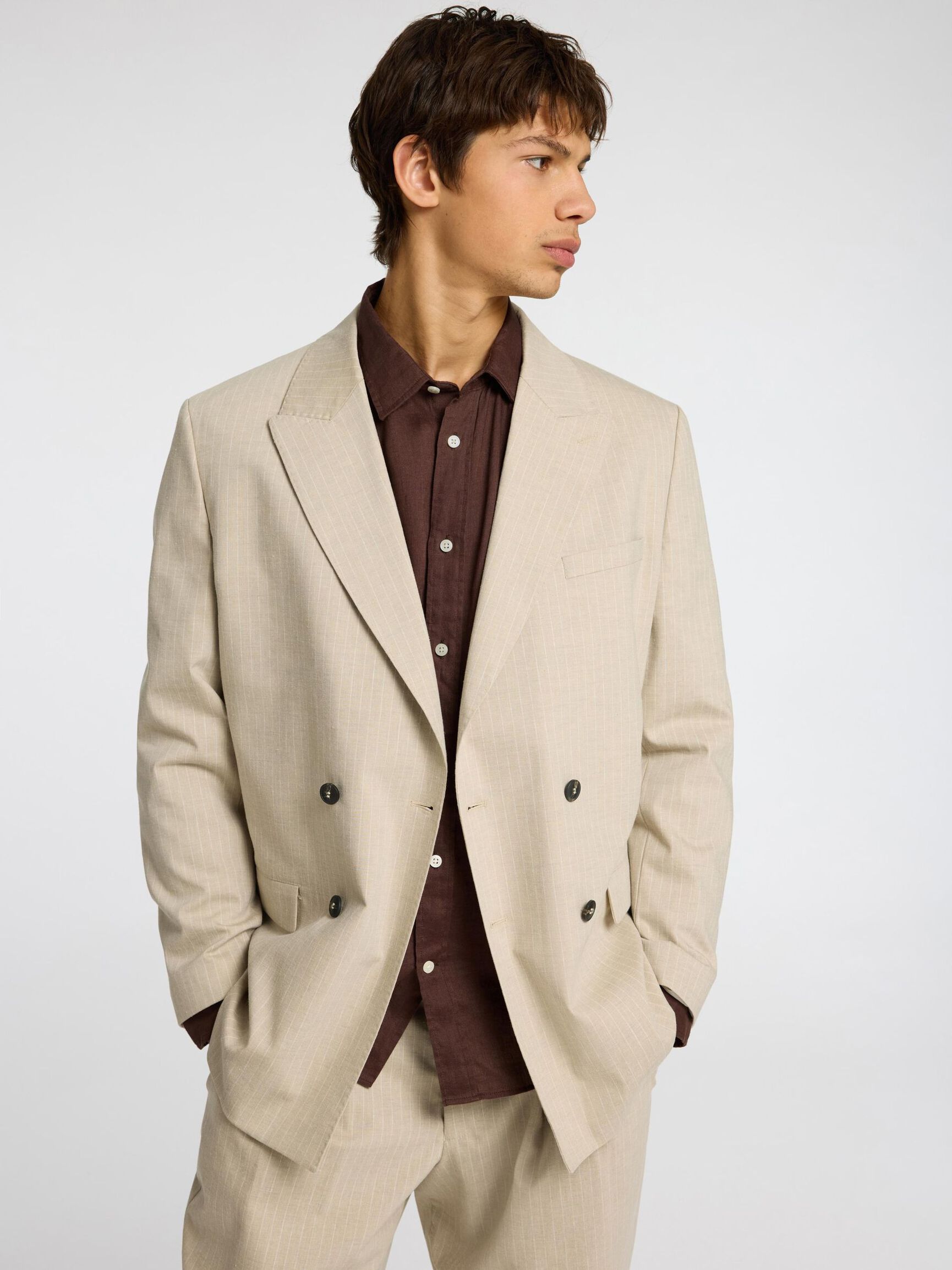 À MANCHES LONGUES CHEMISE EN LIN, Chocolate Brown, highres