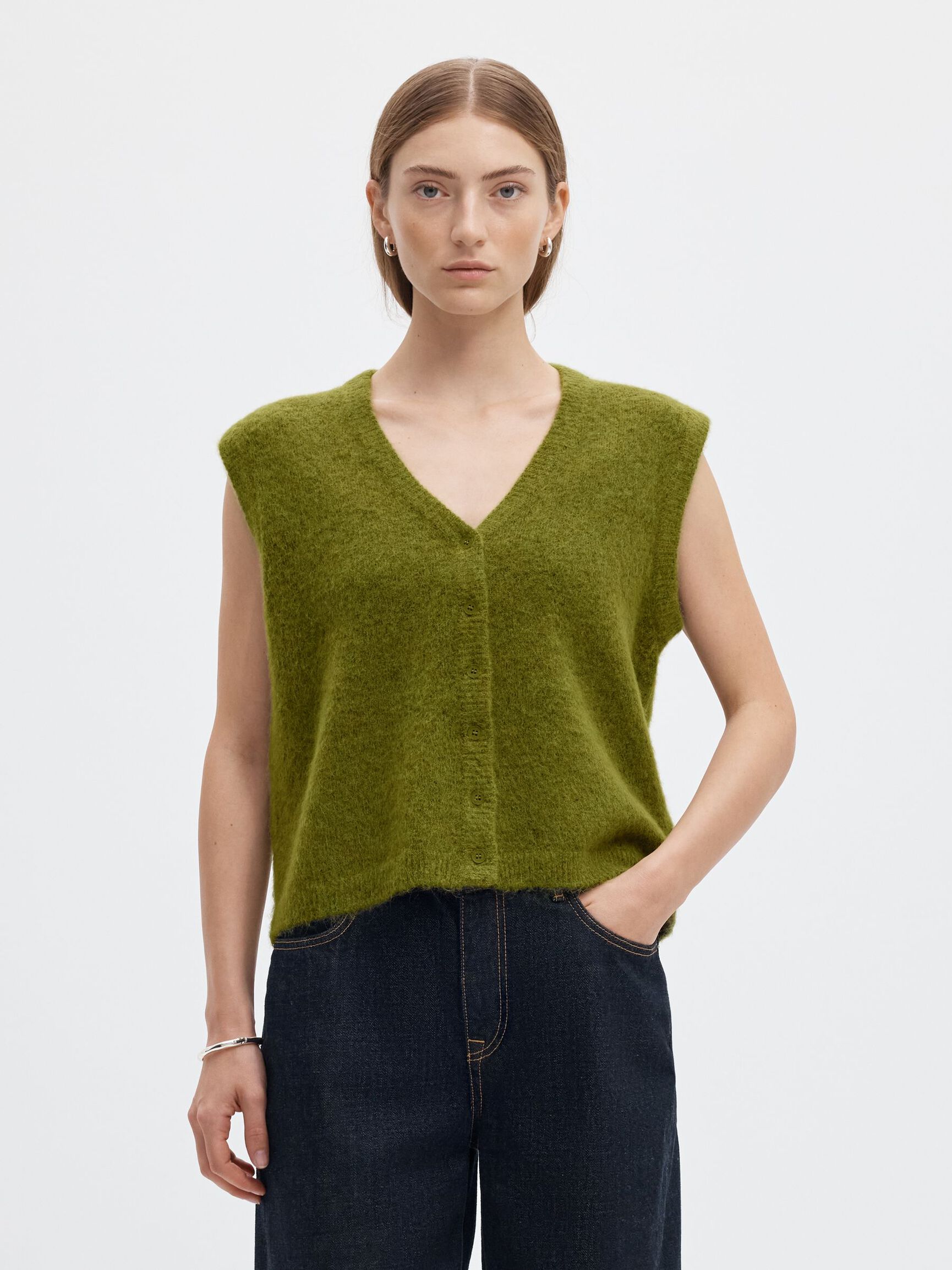 WOOL BLEND KNITTED VEST, Cardamom Seed, highres