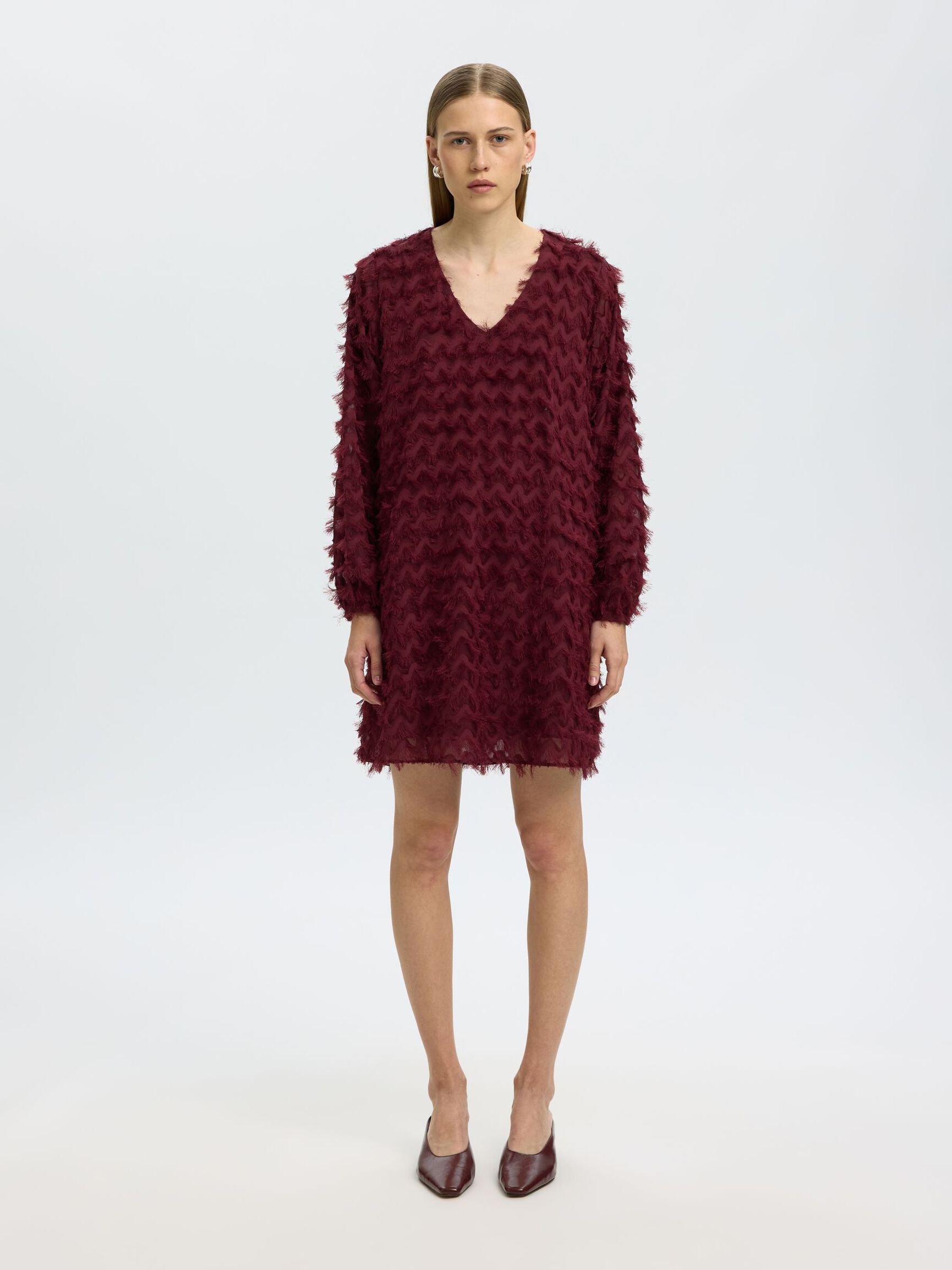 FRINGE MINI DRESS, Tawny Port, highres