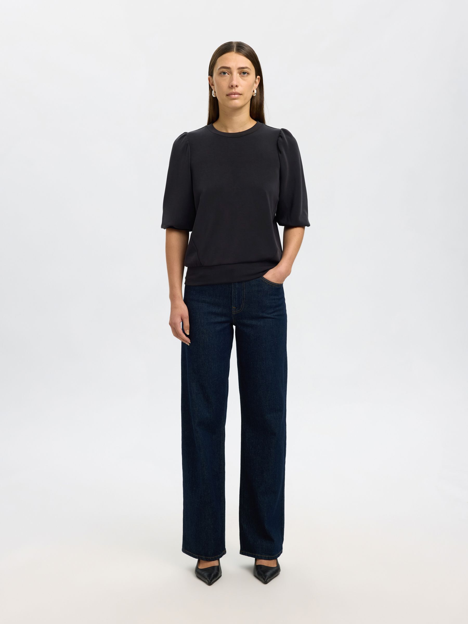 PUFF SLEEVE SWEATSHIRT | Black | Selected