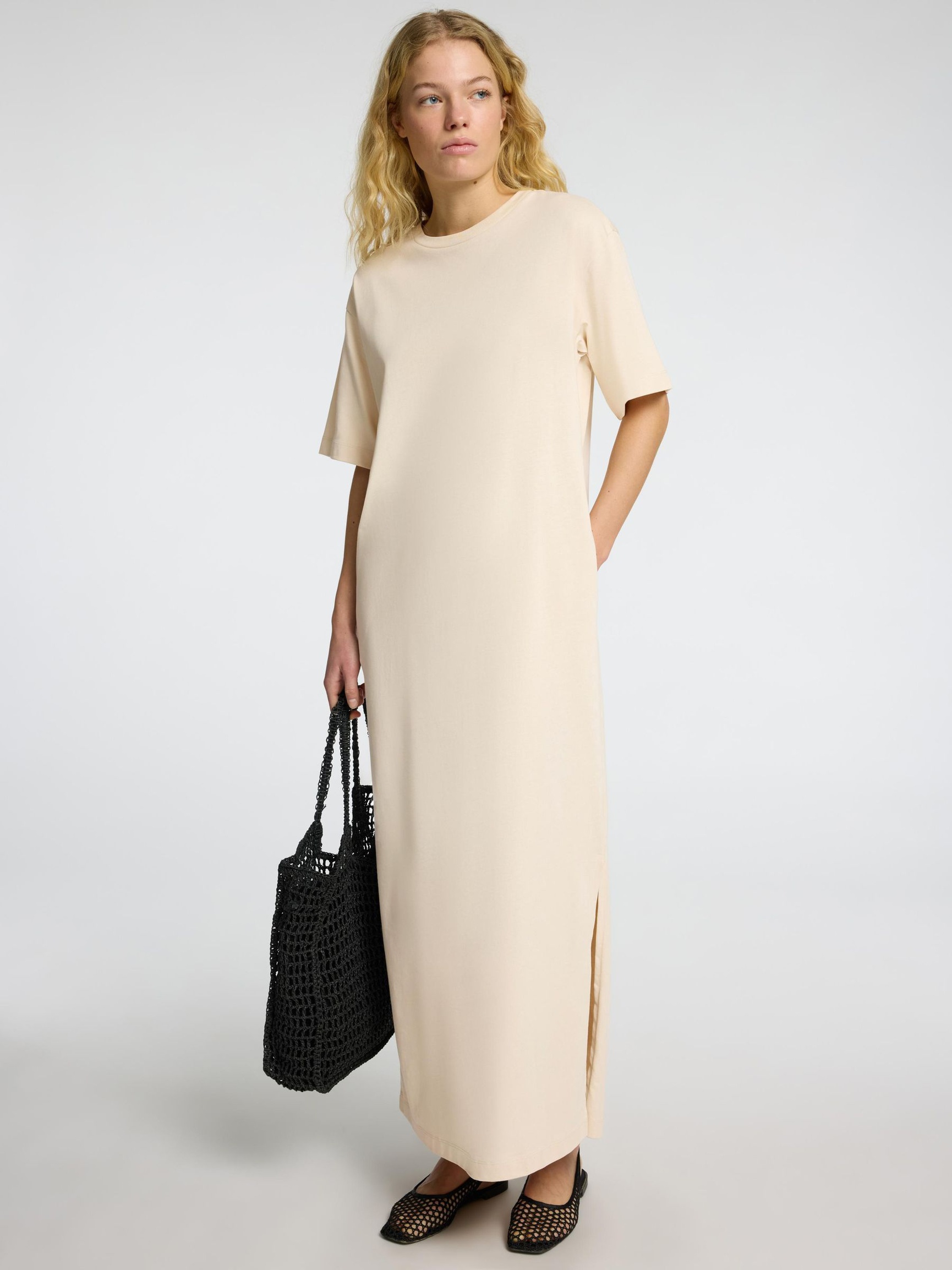 MAXI JURK MET KORTE MOUWEN, Birch, highres